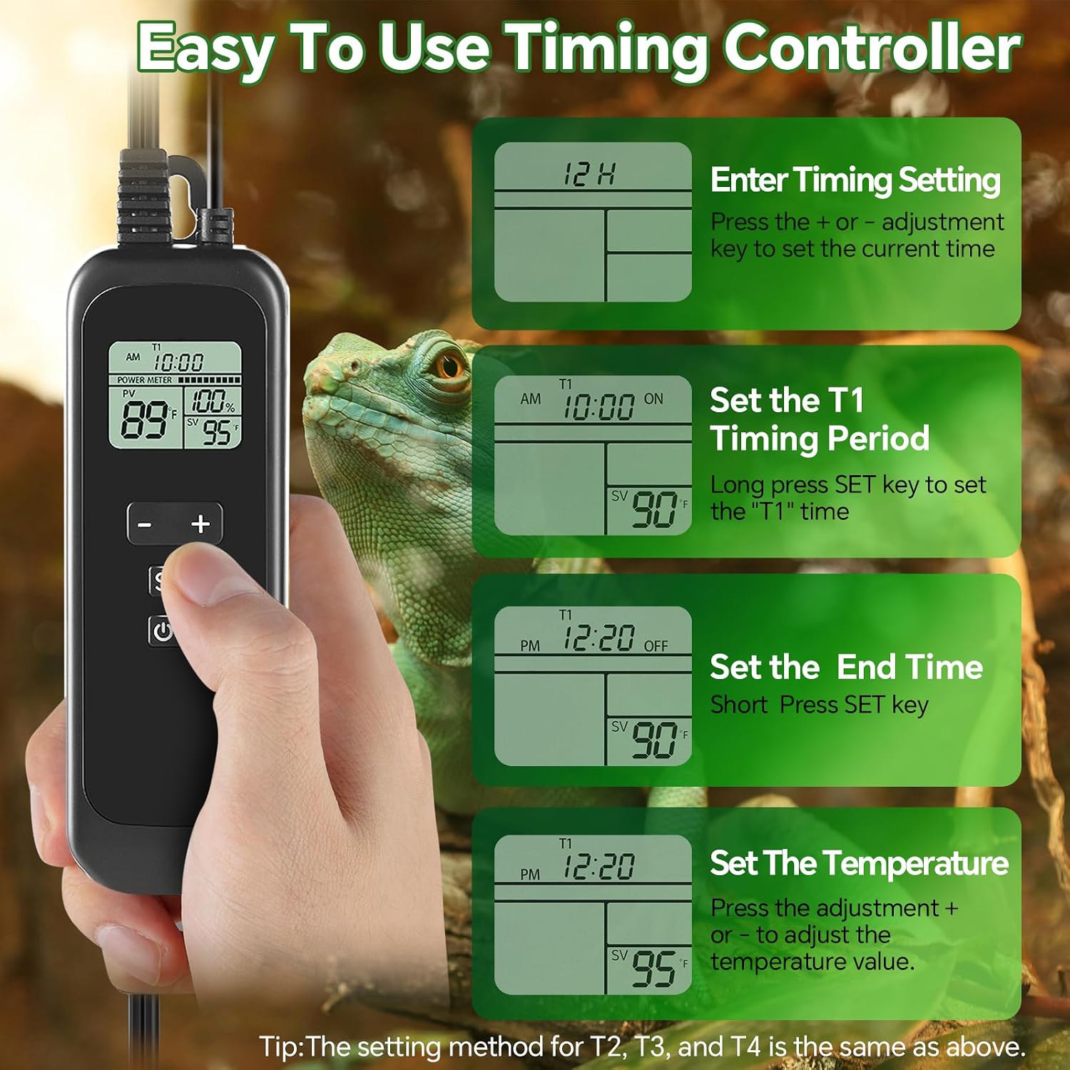5.5 inch Reptile Heat Lamp Fixture with Thermostat and Timer,Reptile Light Fixture with 100W Ceramic Heat Emitter, PID Temperature Controller for UVB Lights, Basking Bulbs and Terrariums - Image 5