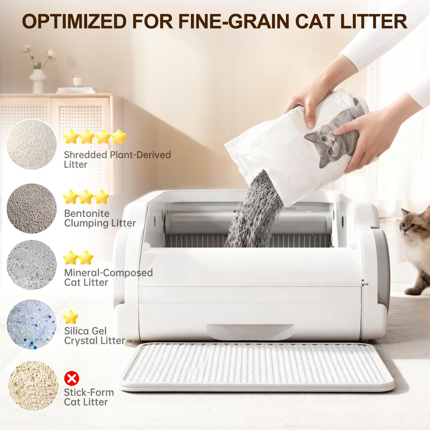 Open Top Automatic Litter Box Self Cleaning Cat Litter Box for Multiple Cats Electric Litter Box with Smart APP Control, White - Image 5