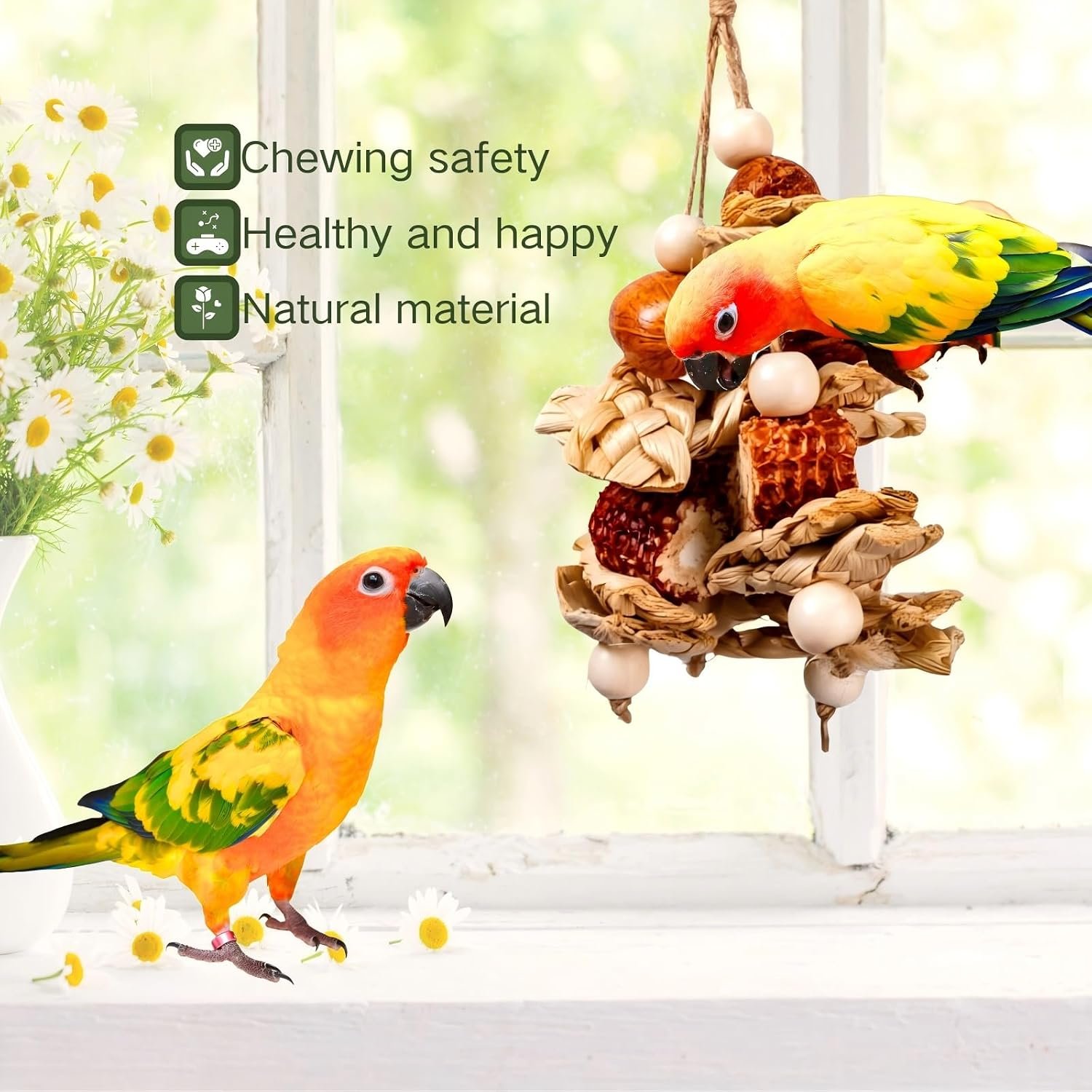 2pcs Bird Toys for Parakeets,Foraging Toys for Birds Parrot Chewing Hanging Toy,Bird Cage Toy for Conure Cockatiel Budgies Lovebird - Image 6