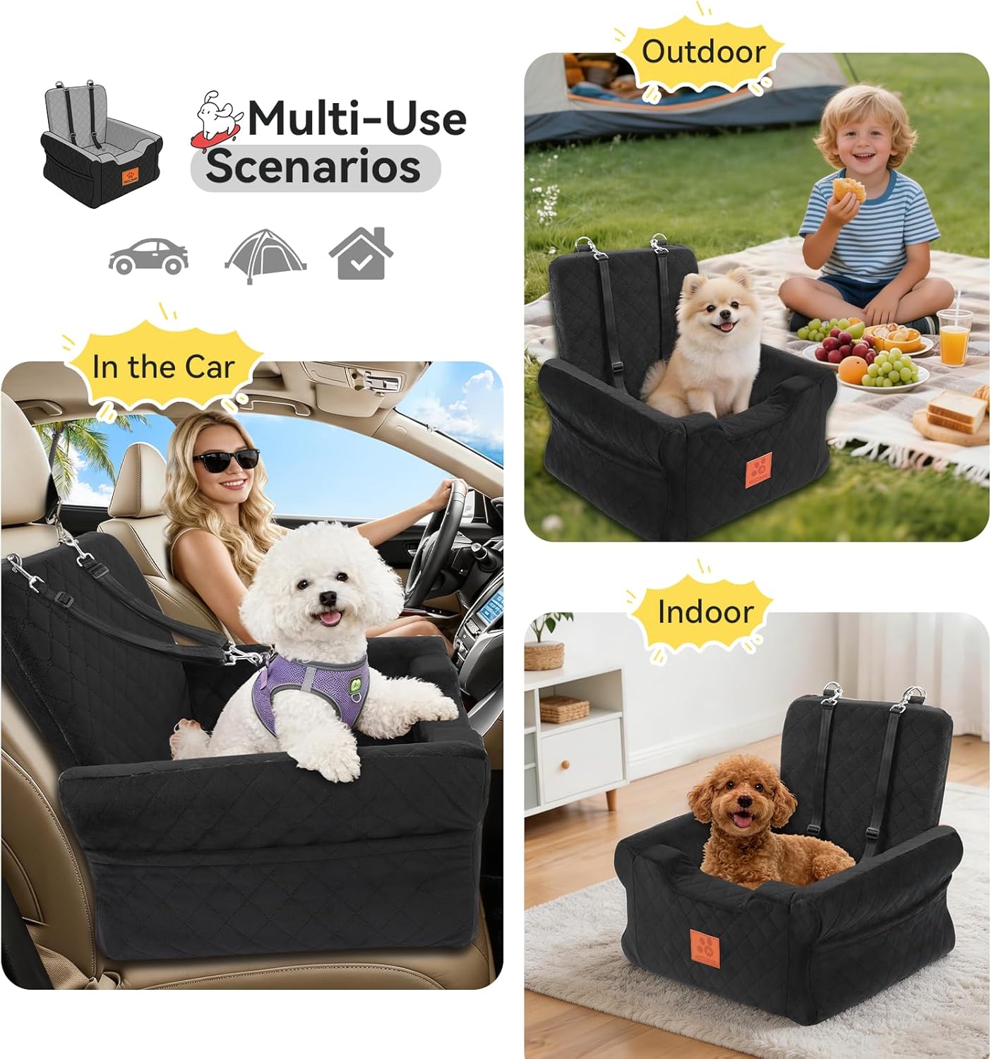 NEEZUKAR Dog Car Seats for Small/Medium Dogs, Elevated Memory Foam Dog Booster Seat, Detachable Washable Pet Car Seat with Safety Belts & Storage Pockets (Black) - Image 5