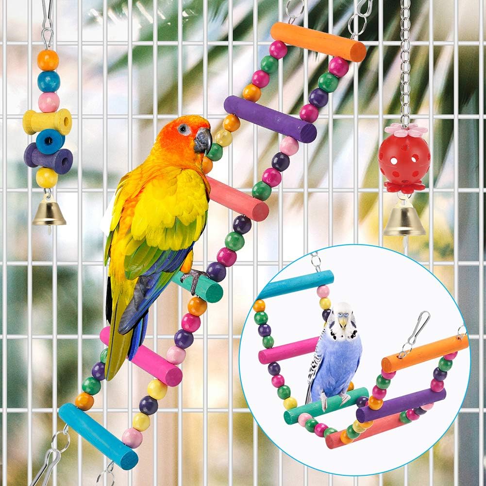 Bird Parakeet Toys - Swing Hanging Standing Chewing Hammock Climbing Ladder Bird Cage Colorful Toys Suitable for Budgerigar, Parakeet, Conure, Cockatiel, Mynah, Love Birds, Finches - Image 2