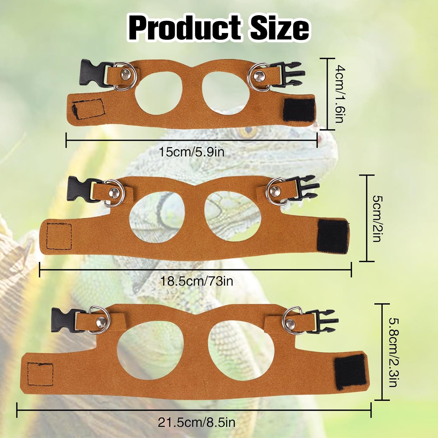 Bearded Dragon Harness Leash Set 3 Size Adjustable Lizards Training Walking Leather Vest Escape-Proof Traction Rope for Outdoor Small Reptiles Animal Squirrels (Brown) - Image 2