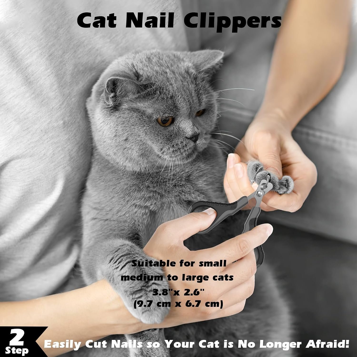 3PCS Cat Grooming Supplies, Cat Brush & Nail Clipper/Trimmer & Flea Comb for Shedding Indoor Cats Essentials Stuff Accessories (Black) - Image 4