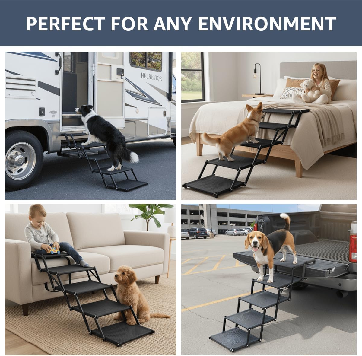 Oiilores Foldable Dog Stairs for Large Dogs - Extra Wide Pet Ramp for Cars, SUV, Non-Slip Surface, Supports Up to 250 Lbs, 5 Steps - Image 6