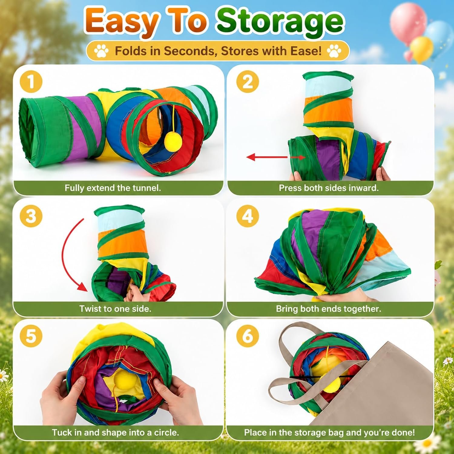 Rypet Guinea Pig Tunnel Hideout 3-Way Collapsible Small Pet Tubes, Rainbow | 3 Way Design for Exploration, Collapsible for Easy Storage, Built-in Play Ball, Hiding & Resting for Hamsters Ferrets - Image 7