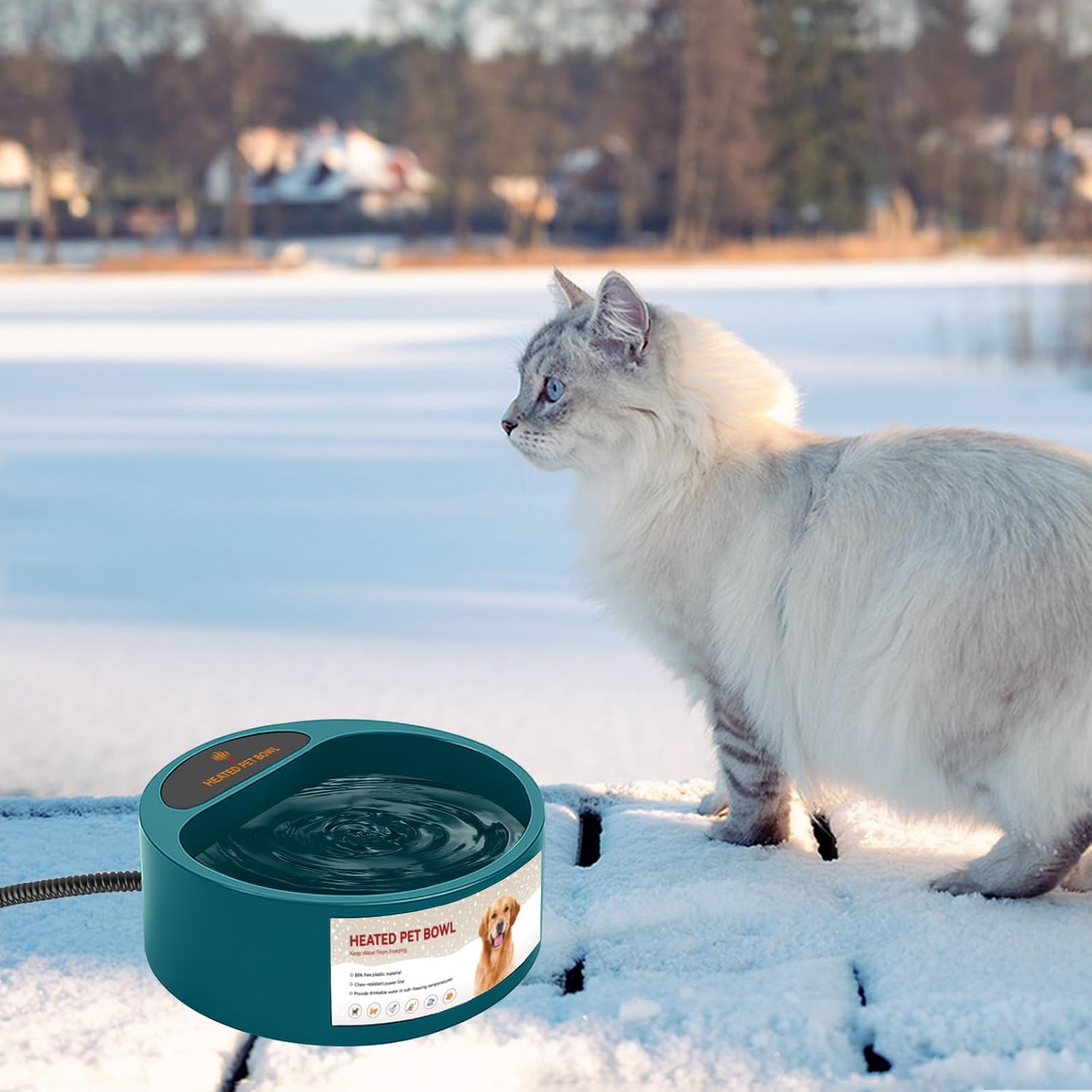 NAMSAN Heated Water Bowl for Outdoor Cats, 2.2L Heated Dog Bowl, Provides Drinkable Water in Winter, Heated Pet Drinker for Chickens Rabbits Birds Bath, Livestock Thermal Watering Trough - Image 6