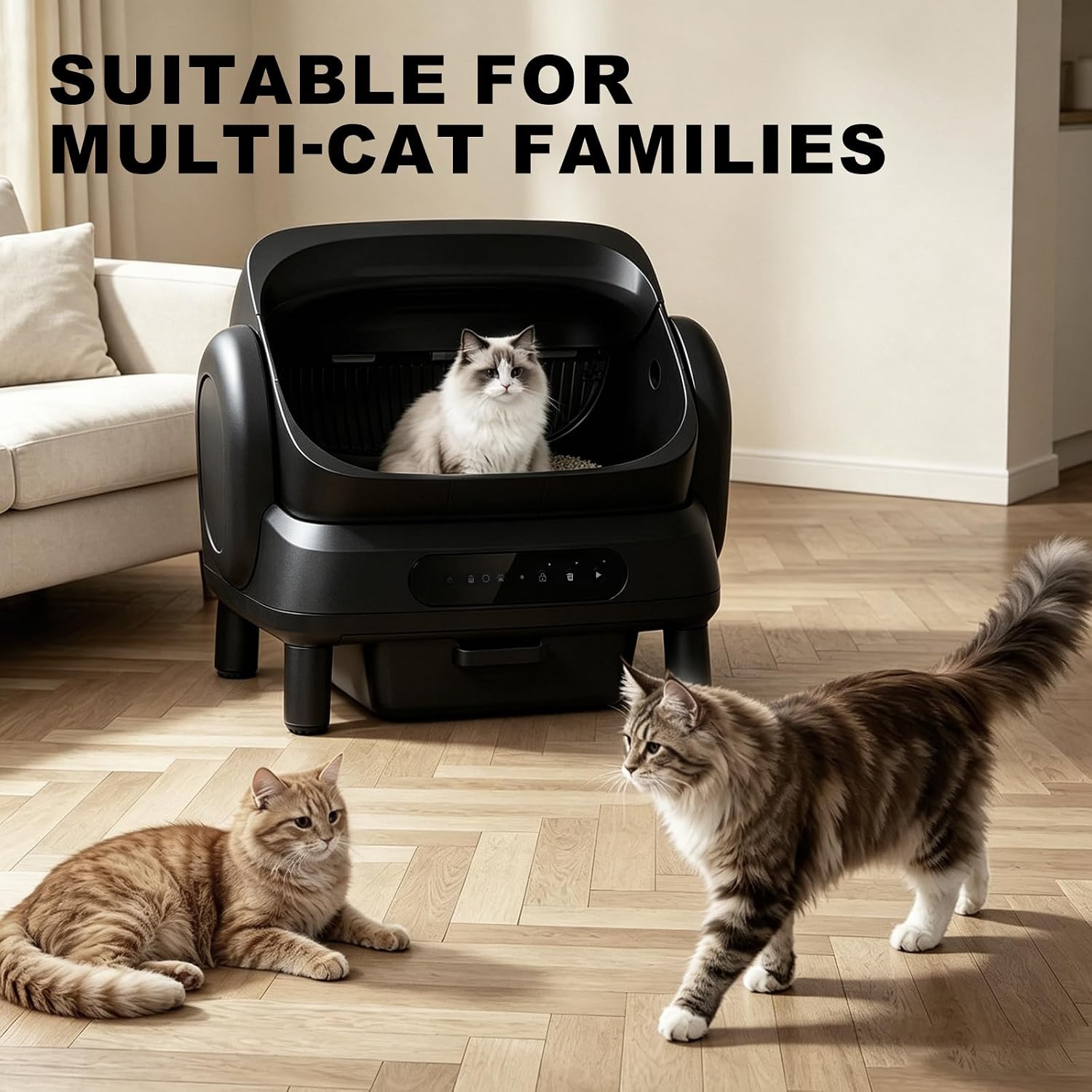 XXXL Automatic Cat Litter Box for Large Cats, Open Top Self Cleaning Litter Box with Smart Health Monitoring, Multi-Cat Friendly, 20L Extra Large Bin, Leak-Proof & Odor Control - Image 3