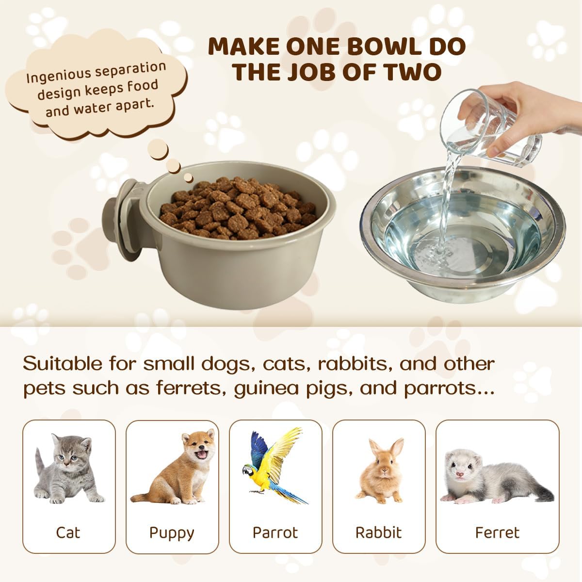 2Pcs Pets Lightweight Stainless Steel Bowl,Removable Stainless Steel Pet Hanging Food Water Feeder Bowl for Puppy Dog Cat Rabbit Ferret Bird Gunea Pigs (Small) - Image 4