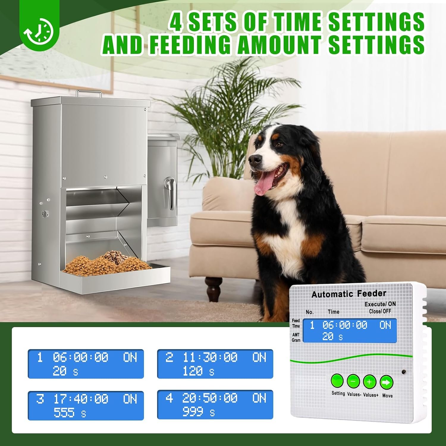Chipak 16L Large Automatic Dog Feeder with Timer, Stainless Steel Pet Food Dispenser W/Programmable Feeding Schedule for Large Breed Dogs or Cats - Image 2