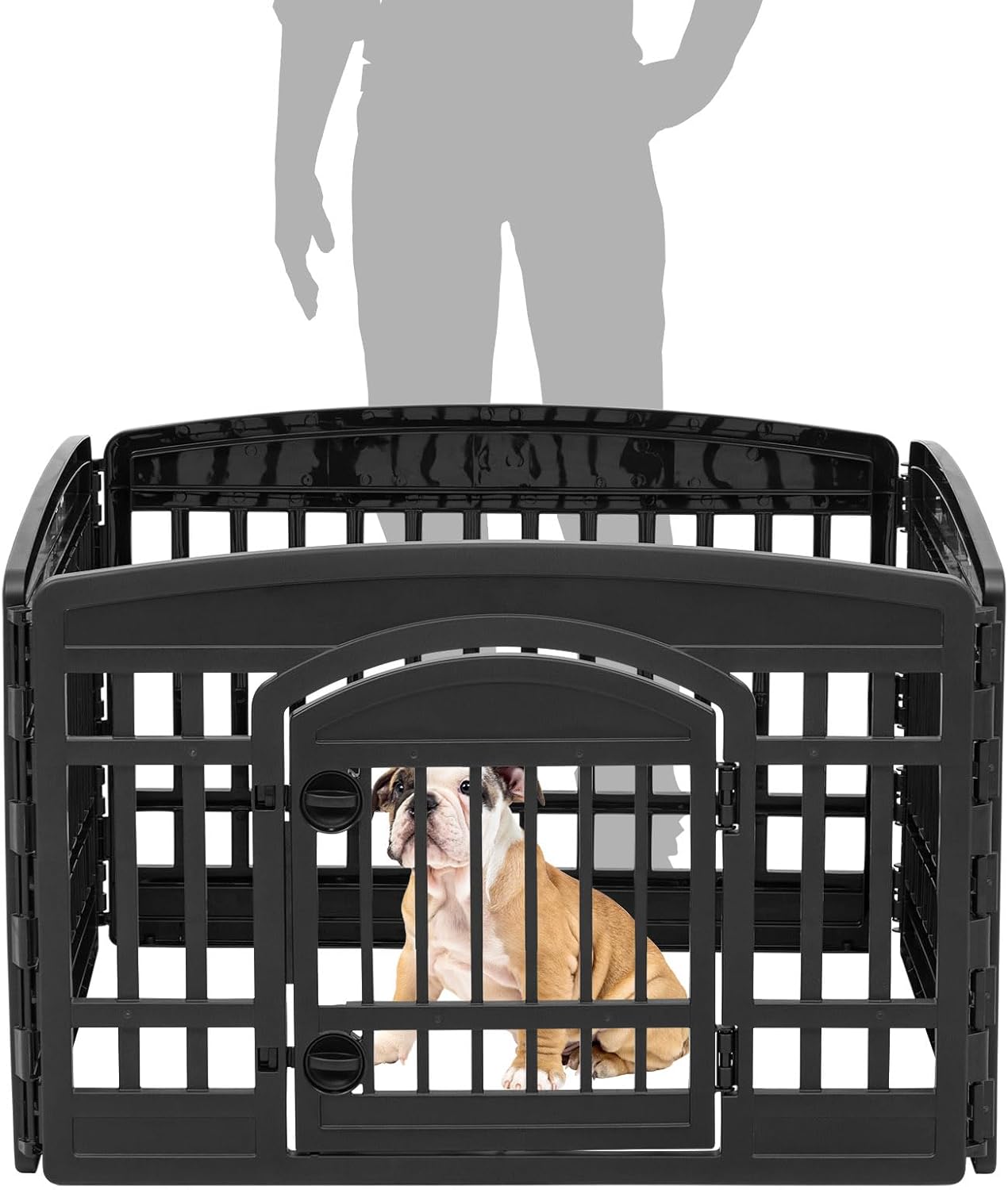 IRIS USA Dog Playpen with Door, 24” 4 Panel Pet Exercise Pen – Indoor Outdoor Puppy Play Pen, Portable Plastic Pet Fence for Small Medium Dogs, Foldable 35” x 35” x 24”, Black - Image 4