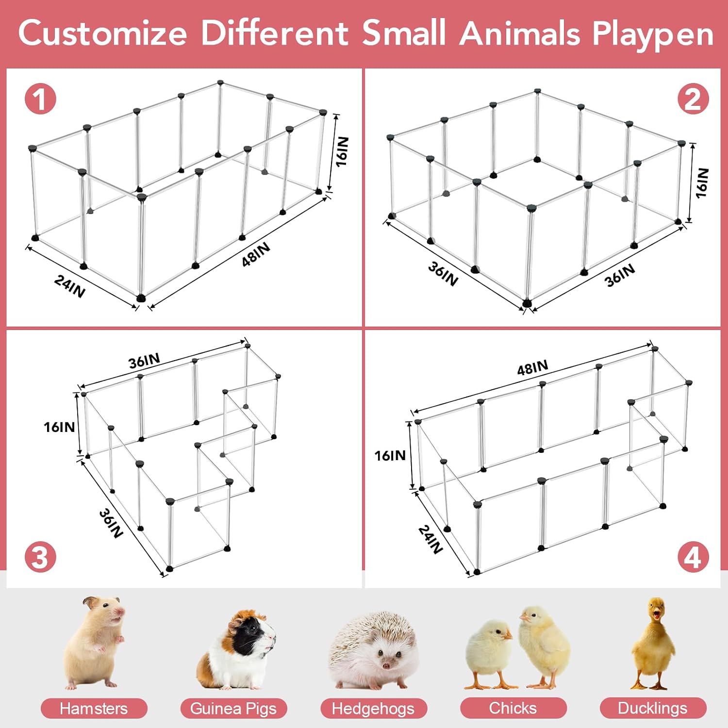 VISCOO 12 Panels Transparent Small Animals Playpen,48" x 24" x 16" Portable Pet Playpen,Plastic Enclosure,Puppy Play Pen for Indoors Outdoor Pet Fence for Guinea Pigs,Bunny,Ferrets,Hamsters,Hedgehogs - Image 4