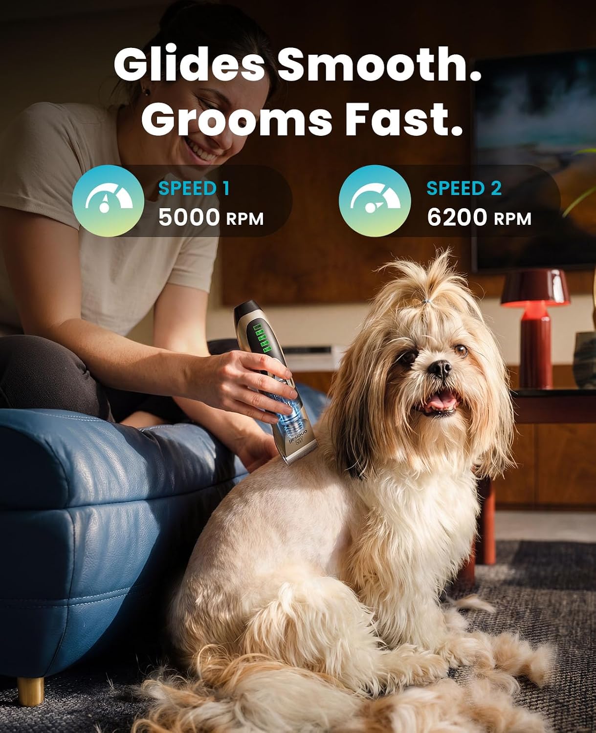 oneisall Dog Grooming Clippers with LED Display for Dogs & Cats | Low Noise Quiet,2-Speed,Cordless Rechargeable,Fast Charge,Detachable,Waterproof,Battery Level Display, Model X2,Gold - Image 5