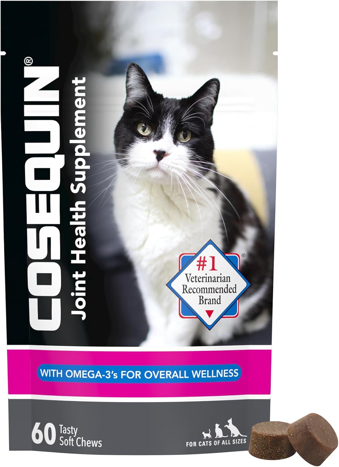 Nutramax Cosequin Joint Health Supplement for Cats, Soft Chews, 60ct | Supports Joint, Skin & Coat Health, Glucosamine & Chondroitin for Cats with Omega-3s, Soft Chews, All Ages & Sizes