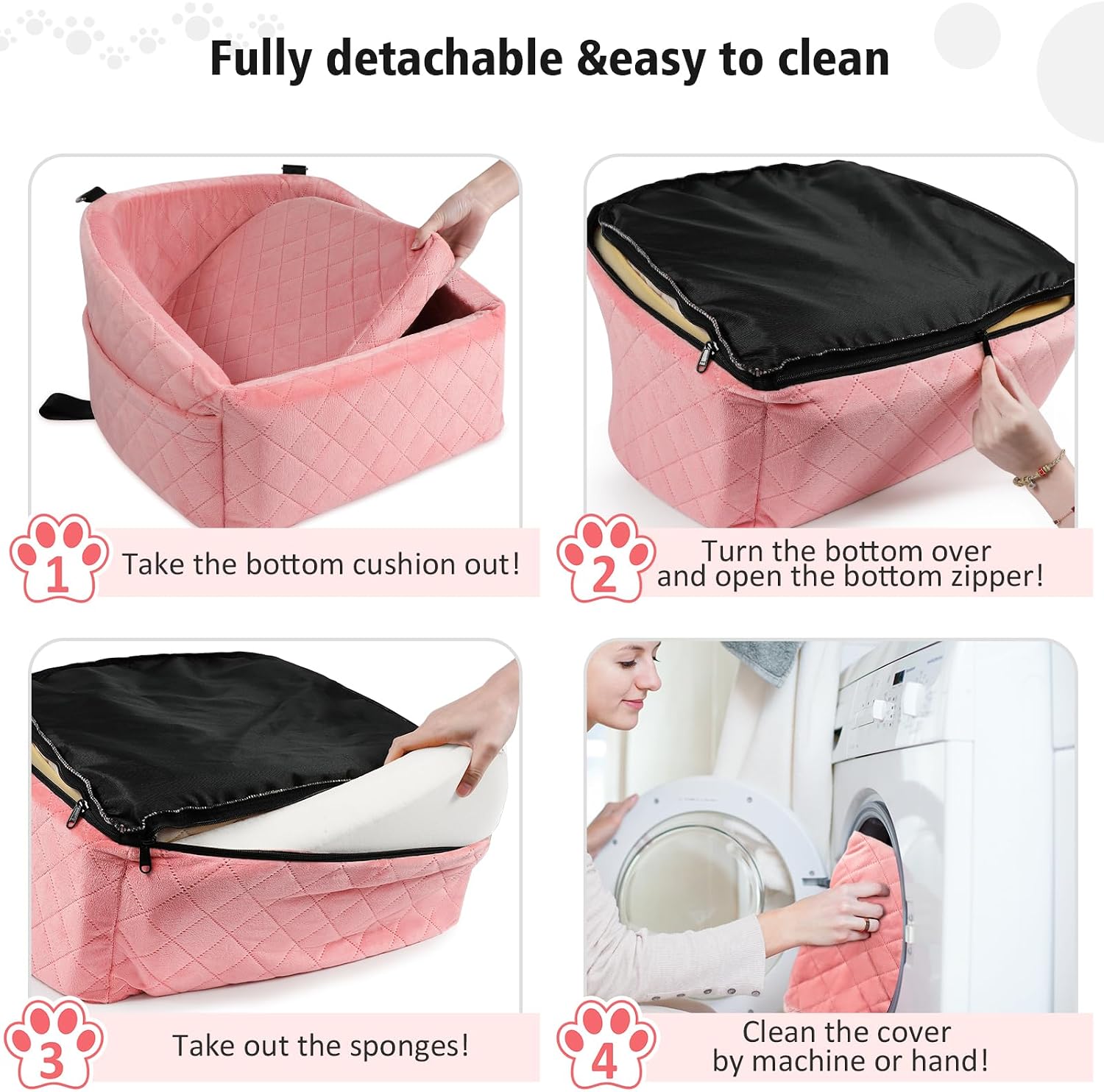 NEEZUKAR Dog Car Seat for Small Medium Dogs,Detachable Washable Dog Booster Seat Under 30lbs, Pet Car Seats Travel Bed with Storage Pockets and Safety Belt(Pink) - Image 5
