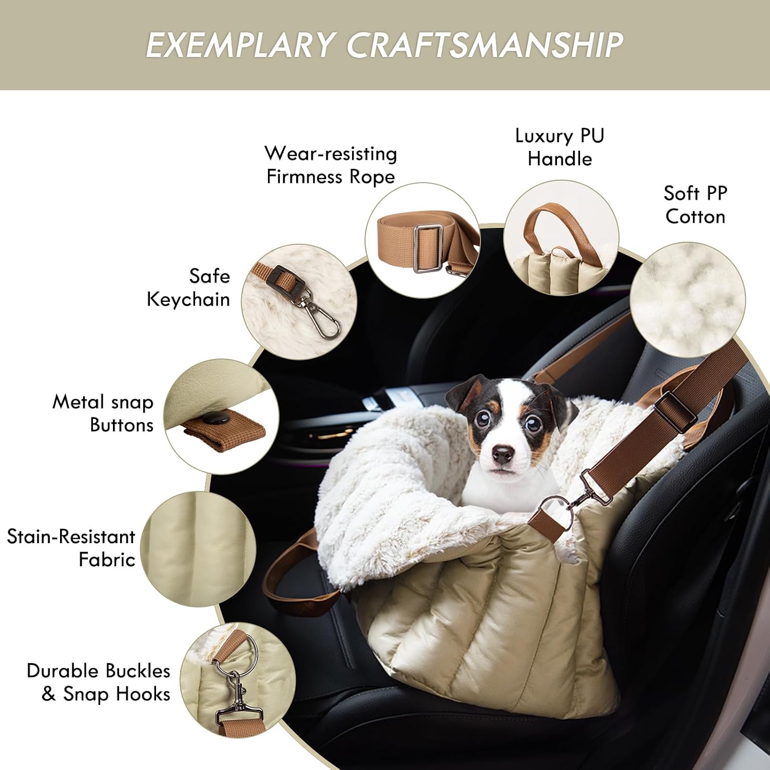 ClevaHome Small Dog Car Seat & Travel Carrier & Pet Bed, Soft Fleece Interior for Dogs up to 10lbs, Stylish Pet Travel Tote for Indoor and Outdoor Use - Image 5