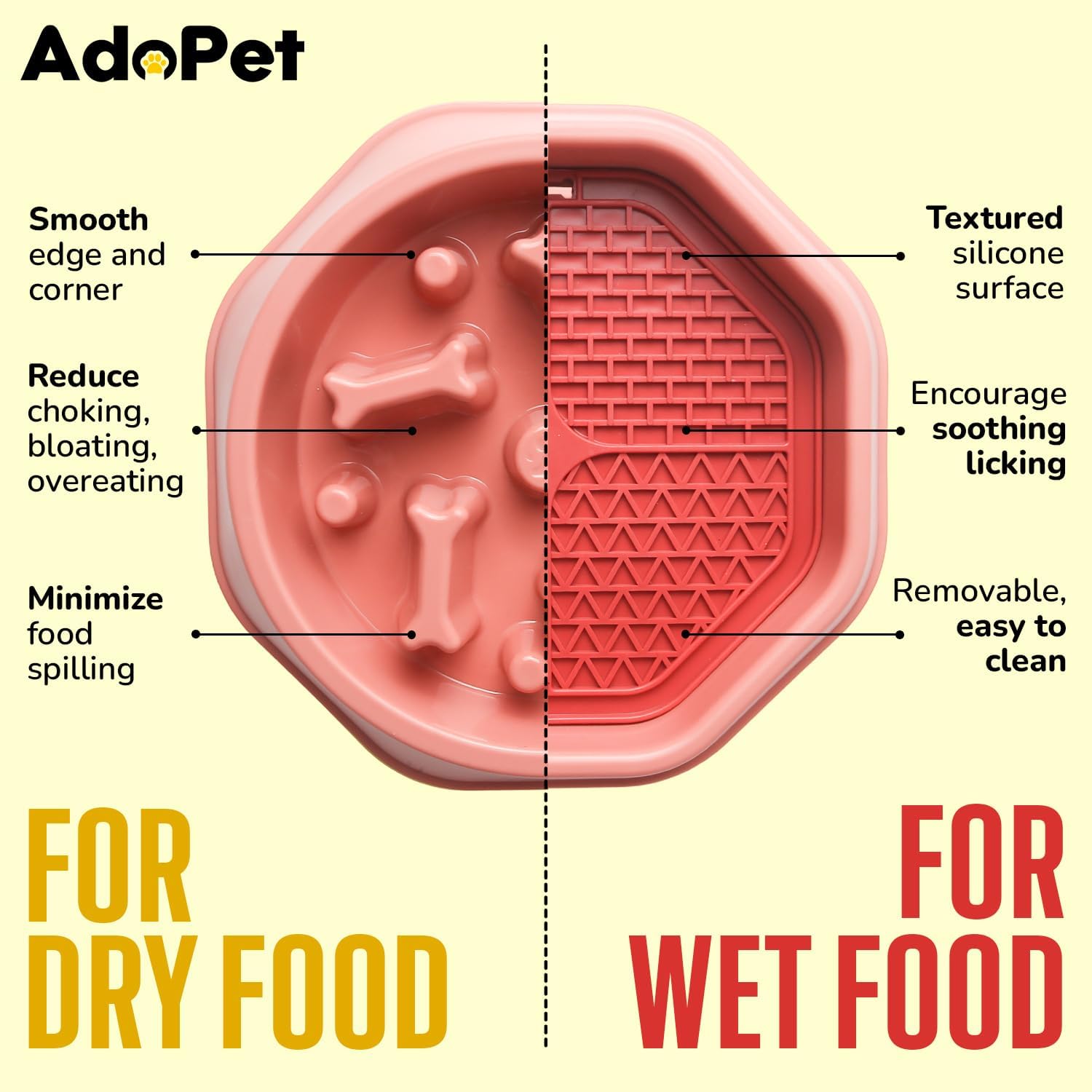 Slow Feeder Dog Bowl with Silicone Lick Mat, Non-Slip Dual Feeding Station for Dogs, Slow Eating Bowl to Help Reduce Fast Eating, Removable Lick Pad (Red) - Image 3