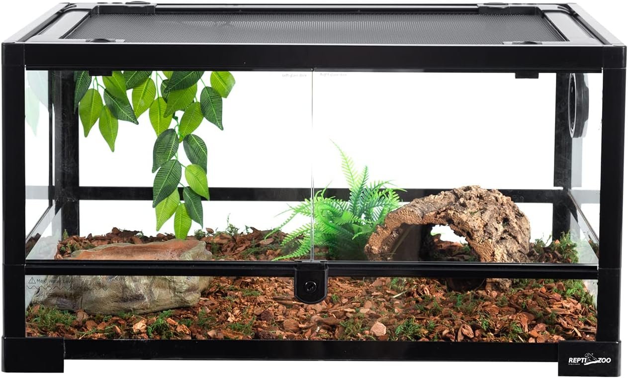 REPTI ZOO Full Glass 20 Gallon Reptile Tank, Front Opening Reptile Terrarium 24" x 18"x 12", Double Hinged Opening Doors & Top Screen Ventilation Escape Proof Lid - Image 7