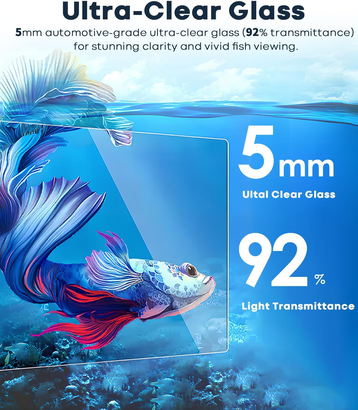 3 Gallon Aquarium Set Small Fish Tank Glass, Starter Kit with Heater Water Pump Cleaning Filter Bright Light Rocks Gravel Cleaning Tool, Leak-Proof Clear Rimless Desktop Spaces Saving Betta Fish - Image 2