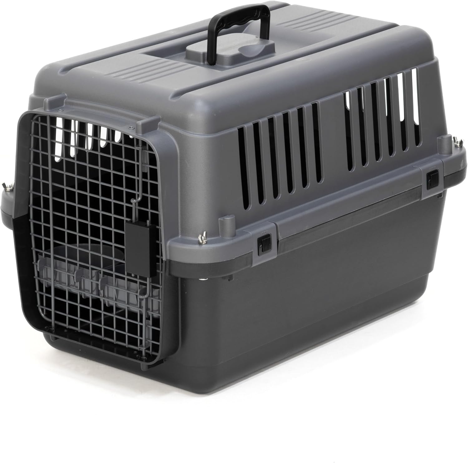 SportPet Airline Compliant Small 24" Travel Dog Kennel - Durable Plastic Airline Pet Carrier (No Wheels) & Food Bowls, Collapsible Indoor/Outdoor Dog Kennel, Dogs up to 21" L & 13" H - Dark Gray - Image 2