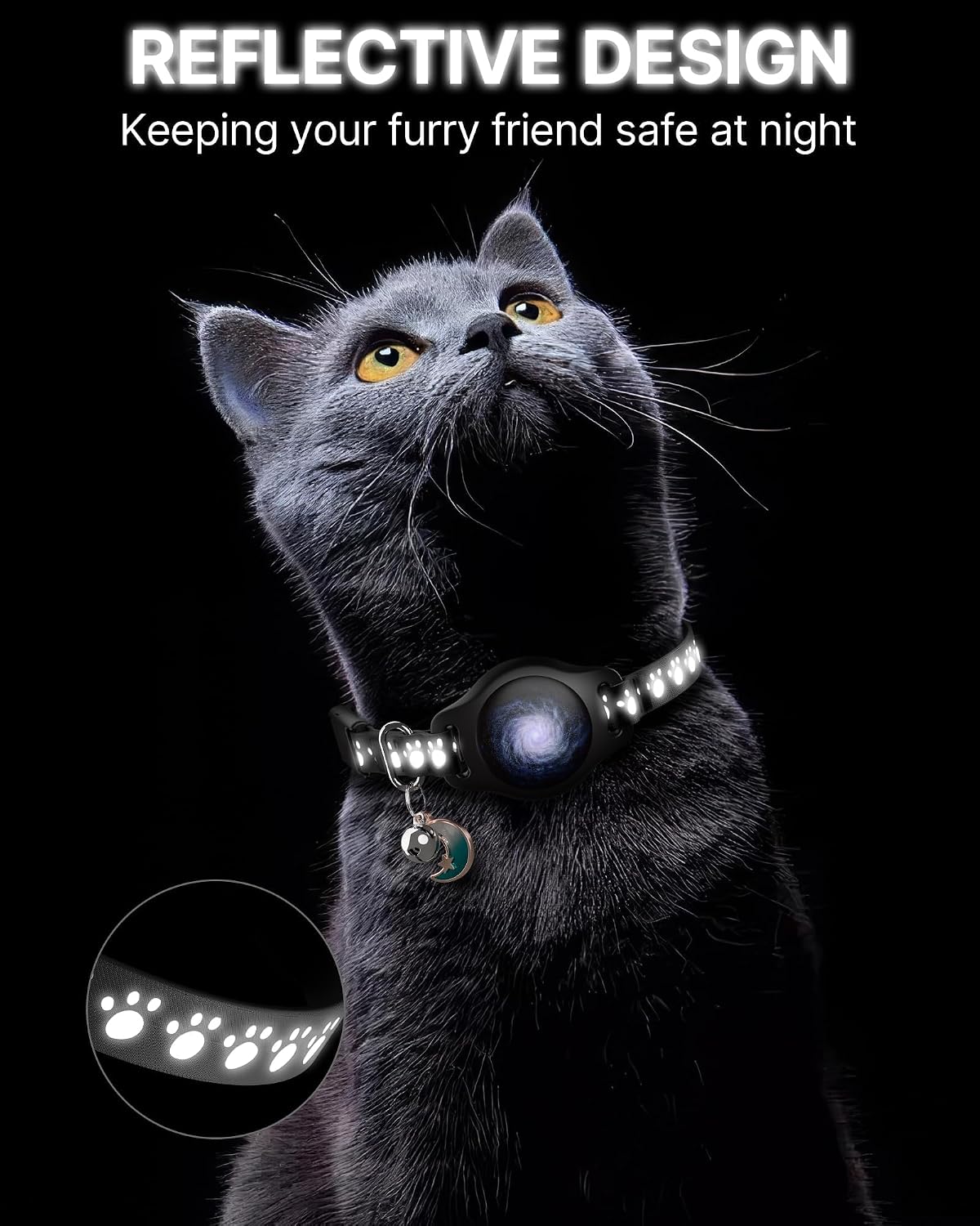 Cat Tracker Collar Waterproof Airtag Cat Collar with Finder Tag (iOS ONLY Not for Android Devices), Compatible with Apple Find My, Breakaway Tractive with Reflective Pattern & Bell, Black, 8-12" - Image 4