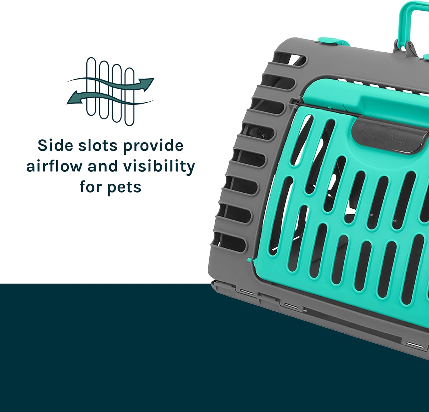 SportPet X-Large Hard-Sided Travel Cat Carrier - Cat Carrier with Patented Wide Side-Opening Door, Foldable Portable Pet Carrier for Cats & Small Pets up to 35lbs - Dark Gray/Teal - Image 5
