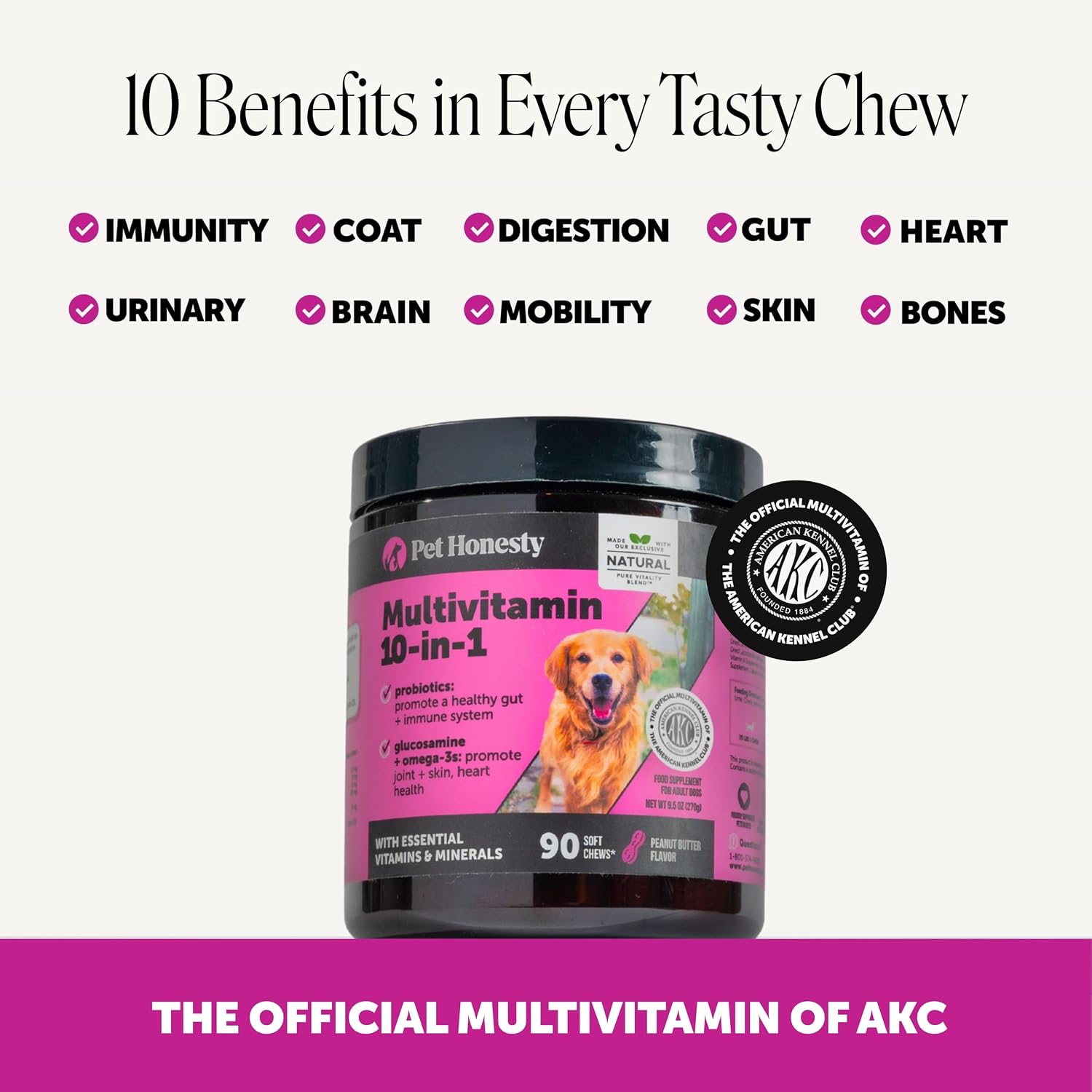 10-in-1 Dog Multivitamin Supplement with Glucosamine & Probiotics - Hip & Joint Support, Digestive Health, Immune Support, Heart & Skin - All-in-One Daily Vitamins & Omega-3s (Peanut Butter, 90 ct) - Image 2