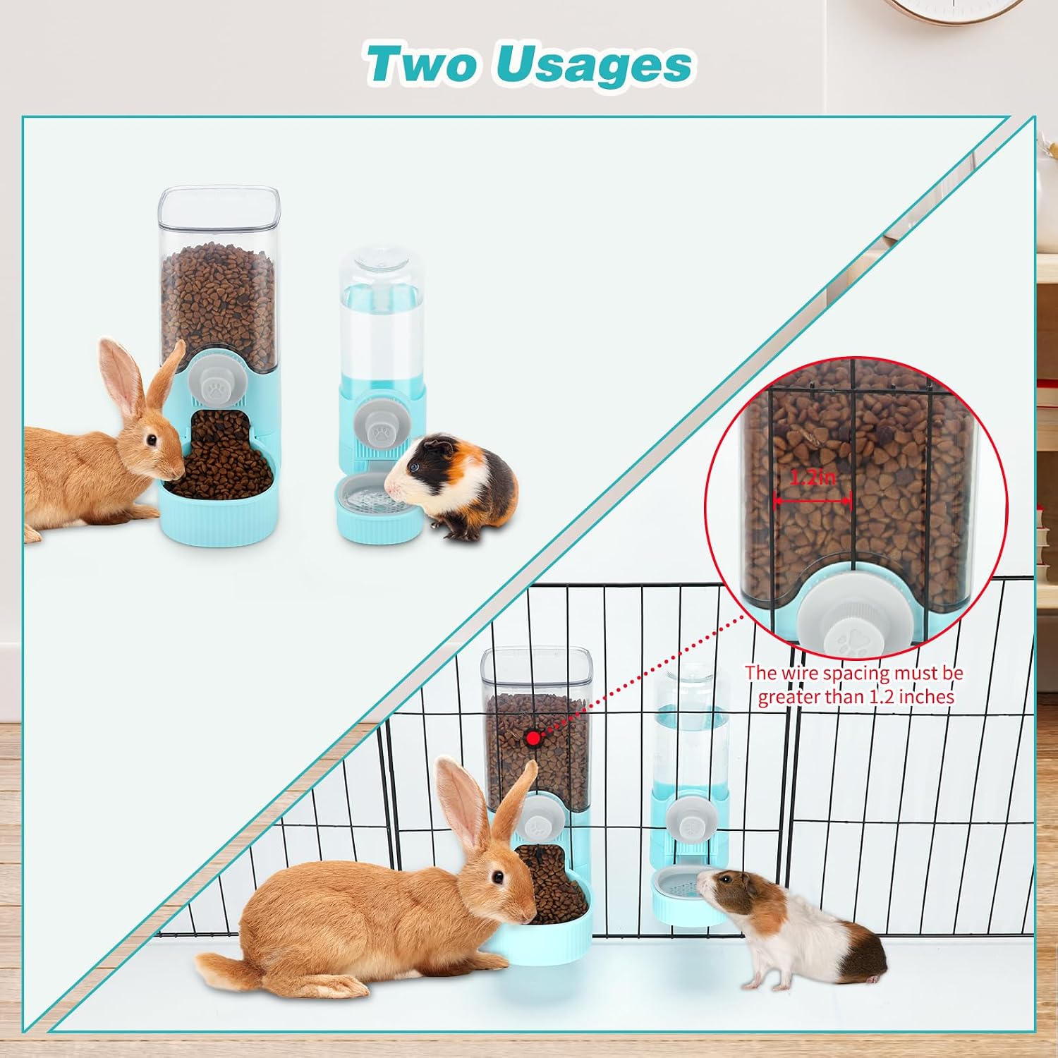 YUEPET Rabbit Food Water Dispenser, Large Capacity Bunny Feeder for Cages Automatic Rabbit Water Dispenser Suitable for Rabbits Ferrets Guinea Pigs Small Animals(Blue) - Image 4