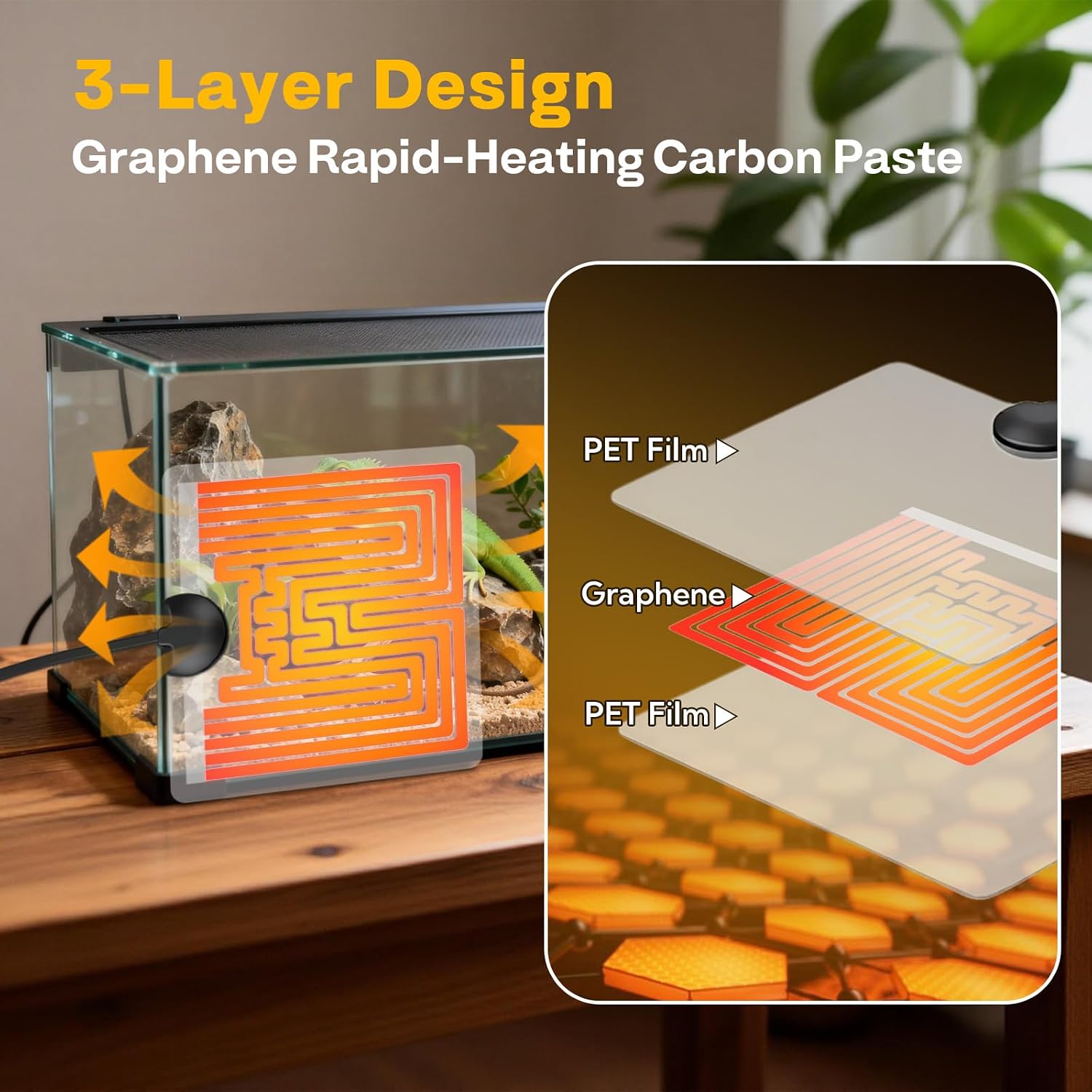Reptile Heating Pad 6x5.5 Inch Under Tank Heater, 5W Low Energy Graphene Heating Mat for Terrarium, Safe & Even Warming for Snake Lizard Gecko Turtle Frog Hermit Crab Plastic/Glass Cages - Image 3