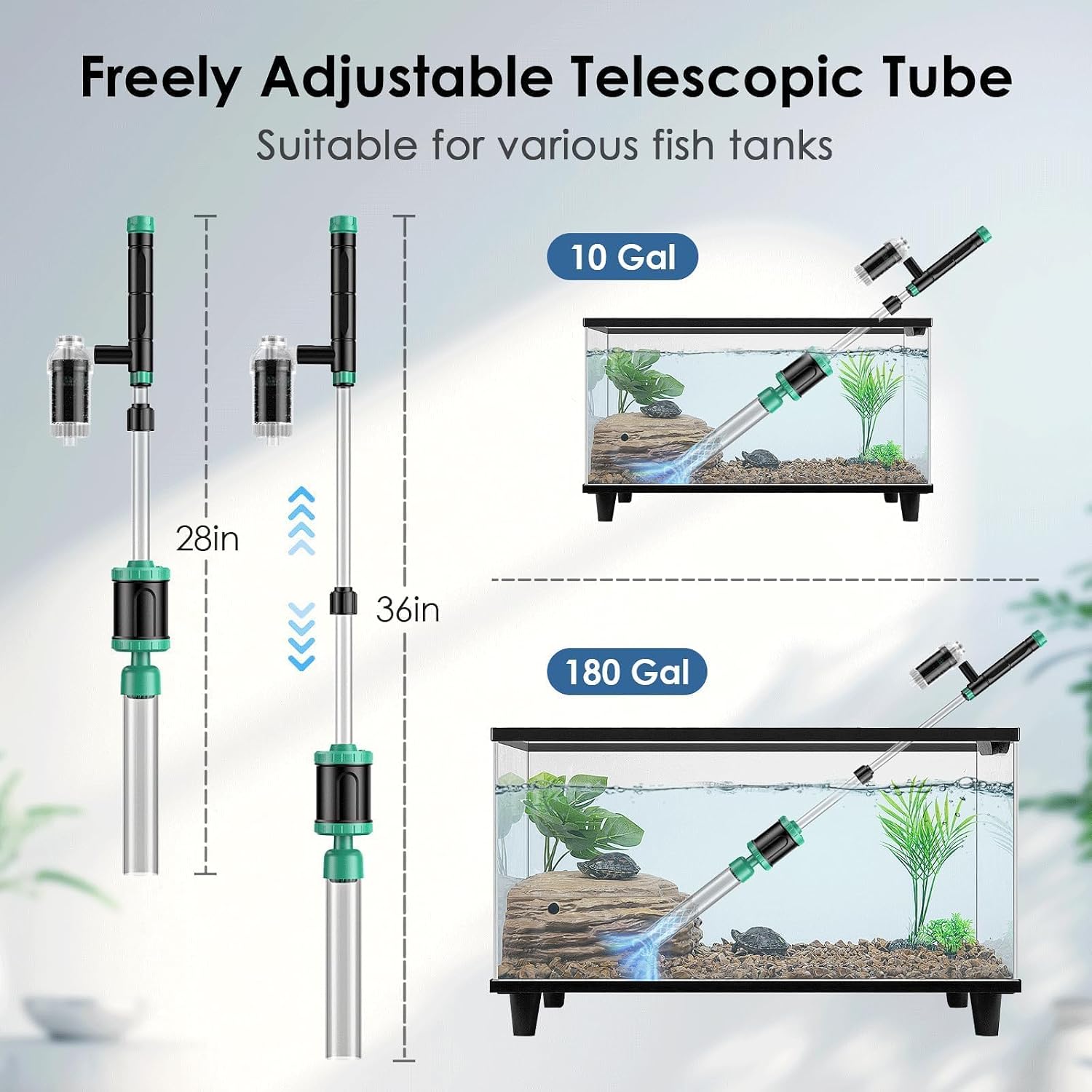 AKKEE Aquarium Vacuum Gravel Cleaner, 36W Electric Fish Tank Cleaner Vacuum, 8 in 1 Multifunctional Aquarium Cleaner for Automatic Water Change, Wash Sand, Water Circulation and Timed Off - Image 5