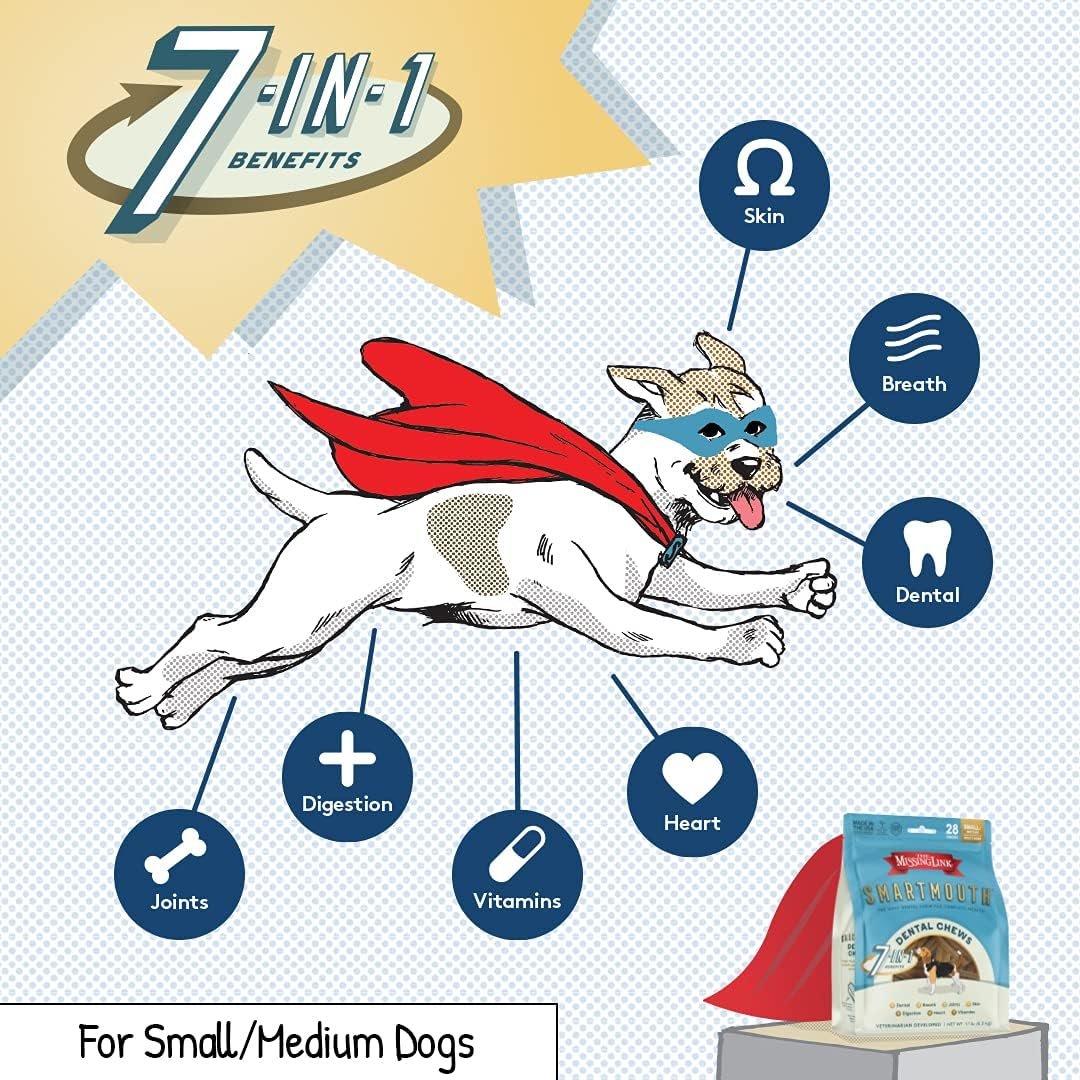 The Missing Link Smartmouth Vet Developed Dental Chew Treats, 7-in-1 Benefits: Healthy Teeth & Gums, Breath, Skin, Joints, Digestion, Heart, Immune System – Small/Medium 15-50lb Dogs, 28 Ct - Image 3
