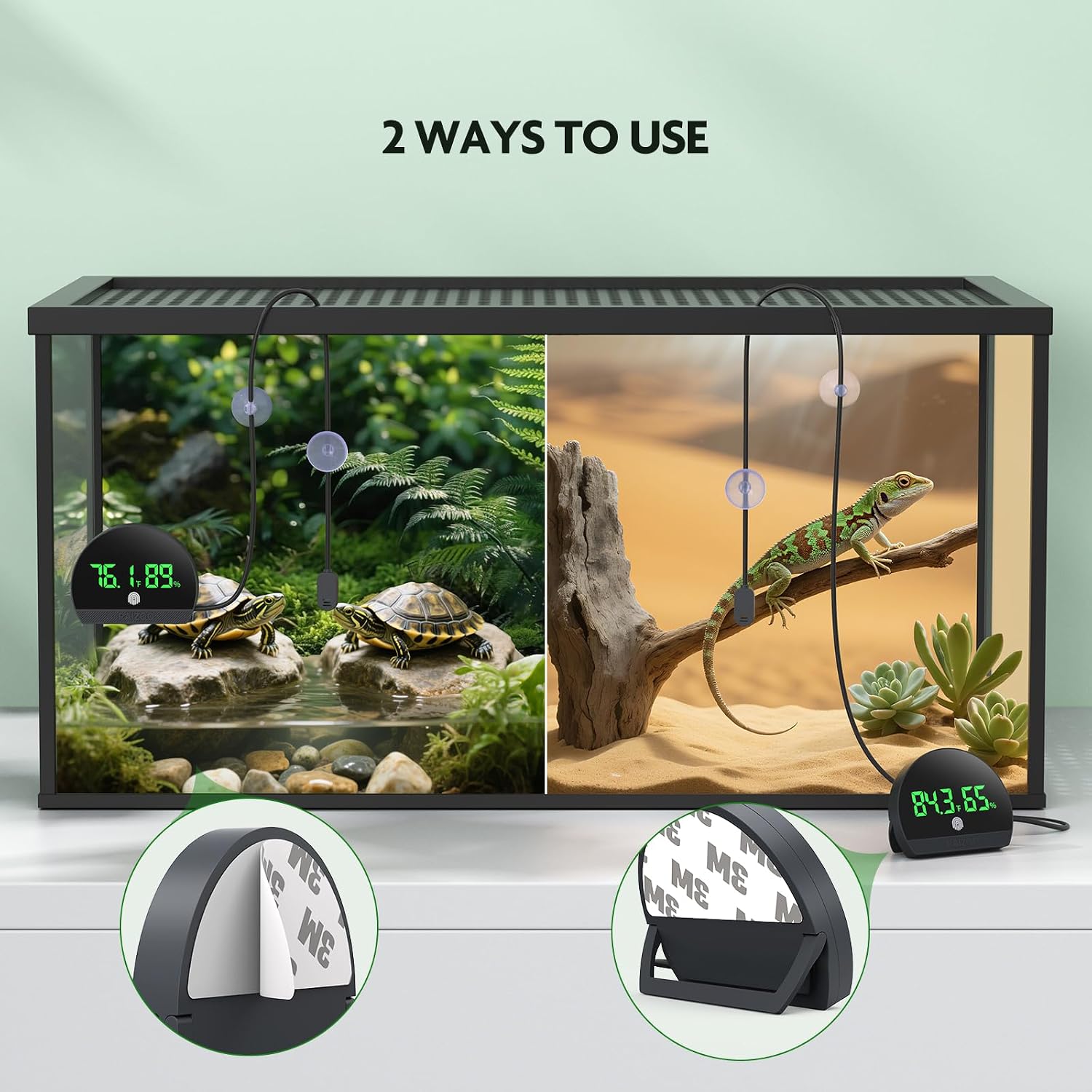 PAIZOO LED Rechargeable Reptile Thermometer Hygrometer, Always-on Display | Temperature Accuracy ±0.1℉, Long Battery Life, Switch Between ℉/℃, Reptile Tank Thermometer with 59.05" Type-c Charging Cable - Image 4