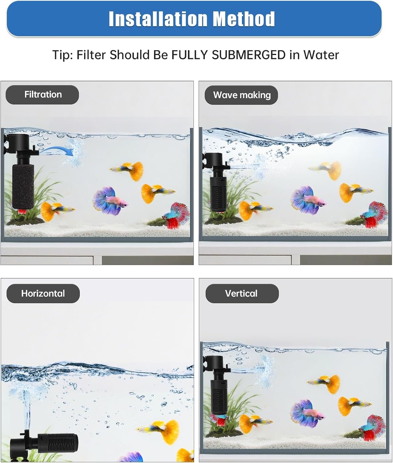 Aquarium Filter for 5-10 Gallon Tank – Ultra Quiet Submersible Filter Pump, 4W Energy Efficient, Adjustable Flow, Easy to Install, for Freshwater Fish and Small Aquariums - Image 5
