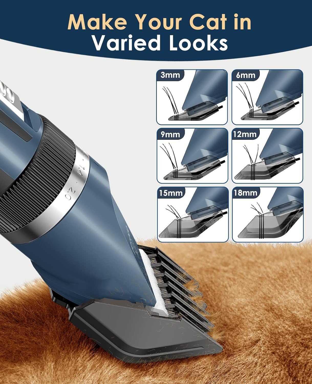 oneisall Quiet Cat Clippers for Matted & Long Hair 2-Speed Cat Grooming Kit | 240mins Long Battery Life, Adjustable Blade Length, 6 Guide Guards with Scissors and Steel Comb, for Cats Small Dogs Animals - Image 6