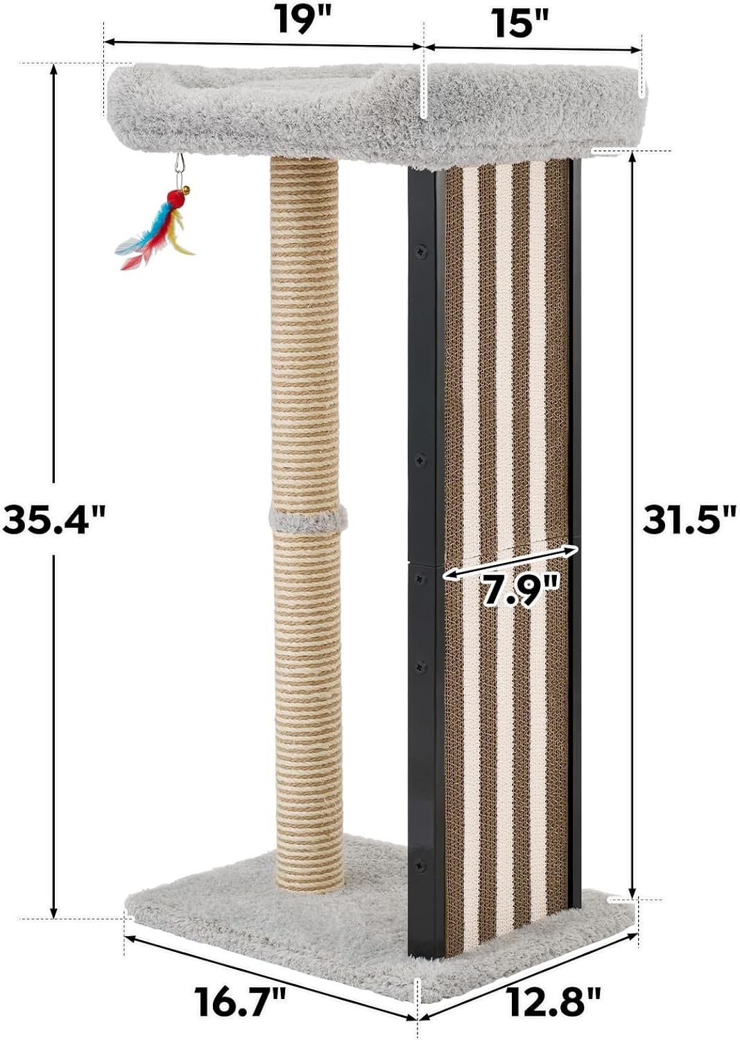 Veehoo 35" Tall Cat Scratching Post for Indoor Cats, Sturdy Cat Scratch Pad | Scratch Post with Plush Top Bed & Replaceable Metal Frame Scratching Board, Easy assembly - Image 7