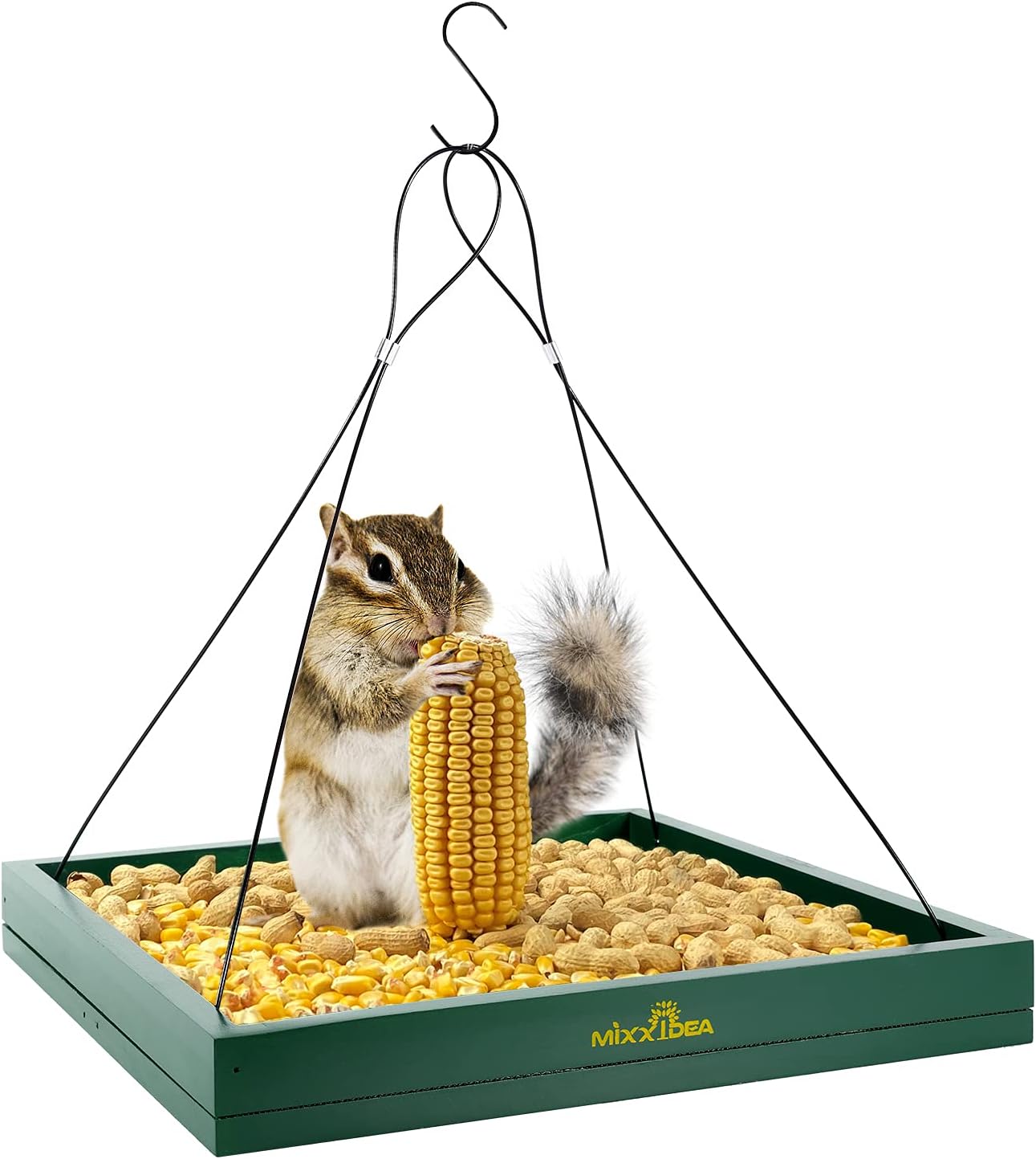 MIXXIDEA Bird Feeder Hanging Tray, Bird Feeders for Outdoors, Wooden Seed Tray Platform Mesh Seed Platform for Garden Yard Outside Decoration Attracting for Wild Birds (Green-1pk) - Image 2