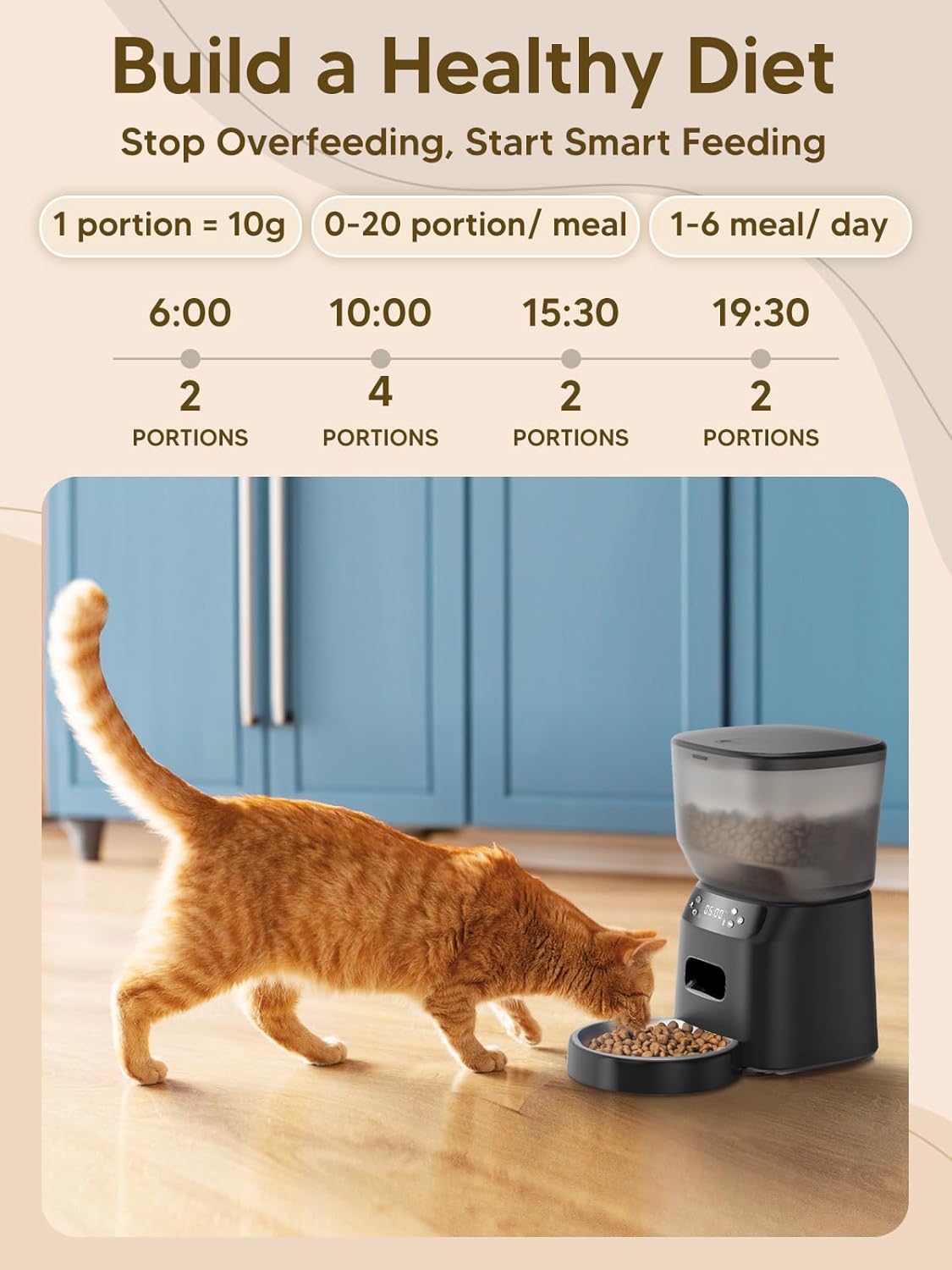 Automatic Cat Feeder and Water Fountain, 4L/16Cups Pet Dry Food Dispenser 2L Water Dispenser, Locking Lid, Programmable Timer 6 Daily Meals, 10s Voice Recorder, Cat Accessories for Puppy Kitten - Image 4
