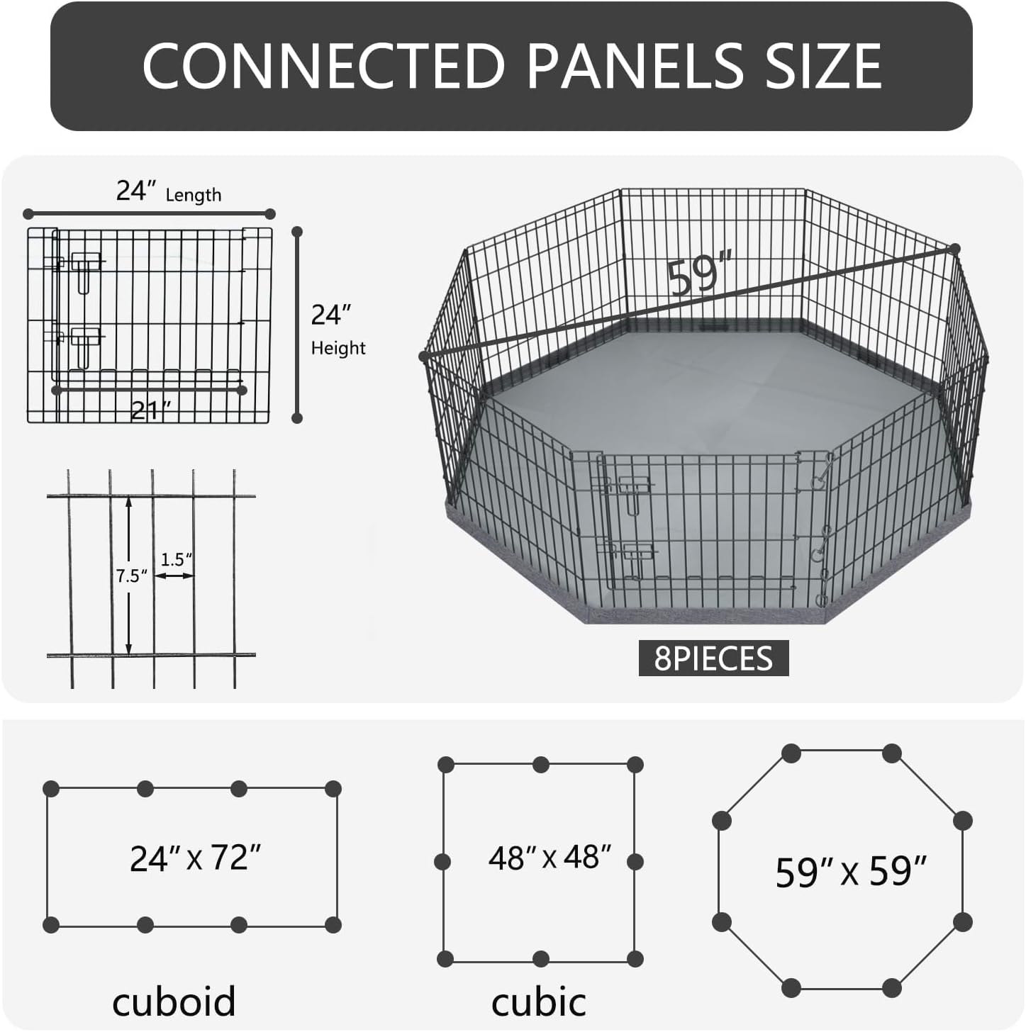 PETIME Foldable Metal Dog Exercise Pen/Pet Puppy Playpen Kennels Yard Fence Indoor/Outdoor 8 Panel 24" W x 24" H with Bottom Pad (with Bottom pad, 8 Panels 24" H) - Image 3