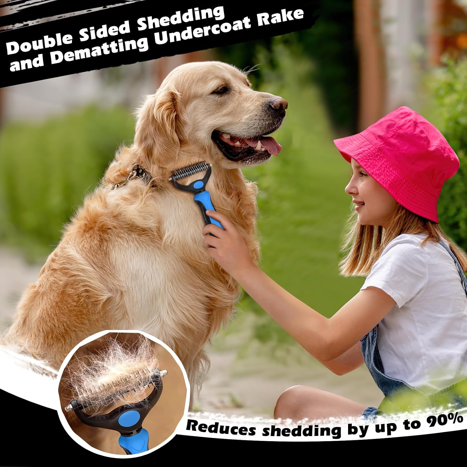 Professional 3PCS Self Cleaning Slicker Brush & Pet Grooming Rake & Flea Comb for Dogs,Cats and Horses | Double-Sided Dematting Comb & Skin Friendly Deshedding Grooming Tool | Pet Supplies (Blue) - Image 3