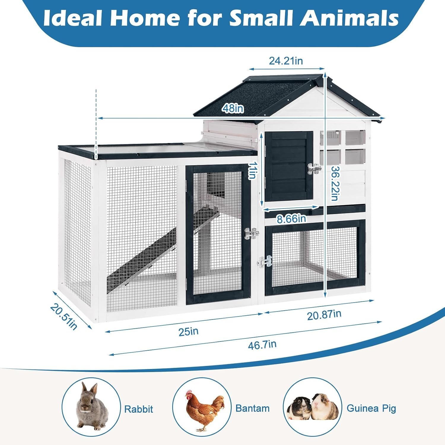 FunXplore Bunny Hutch Indoor Outdoor Rabbit Cage with Weatherproof Roof | Chicken Coop Animal House, Wire Floor, Pull-Out Tray, Chew-Resistant Ramp & Entrance, Openable Waterproof & UV-Resistant Roof - Image 7