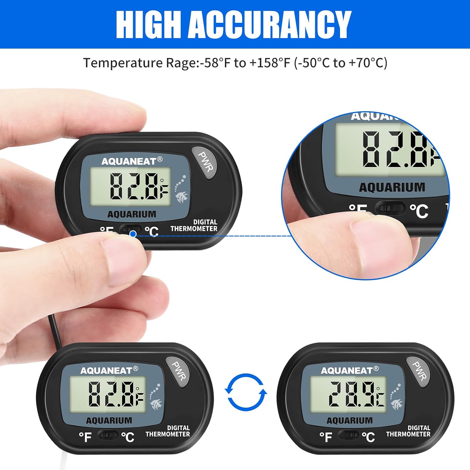 AQUANEAT Aquarium Thermometer, Fish Tank Thermometer, Digital Temperature Test, with Large LCD Display (1 Pack) - Image 2