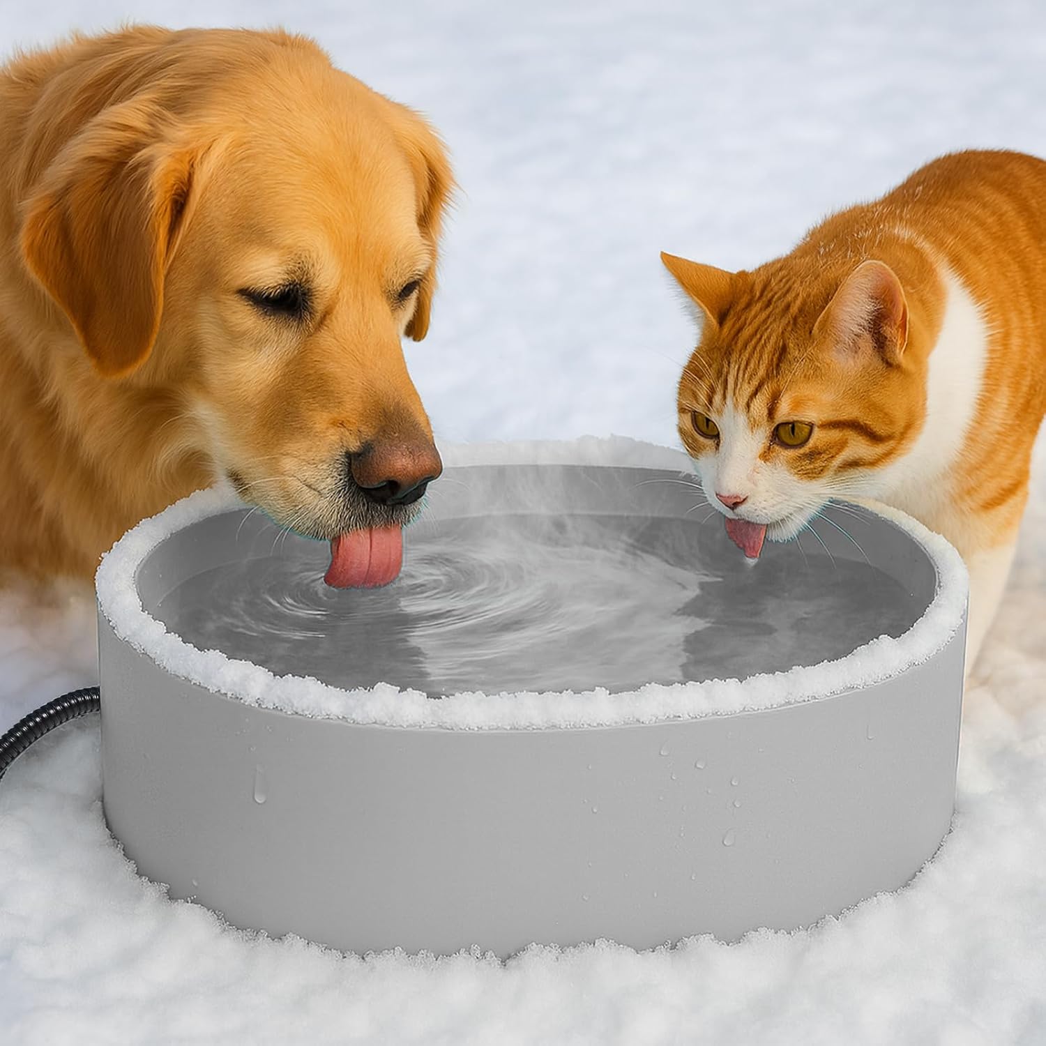 Pet Heated Bowl for Dog,Cat Warming Water Bowl with Chew Resistant Power Cord, Outdoor Waterproof Smart Uniform Heating for Small Animals Bird Chicken Rabbit Duck (108 fl oz, Grey)