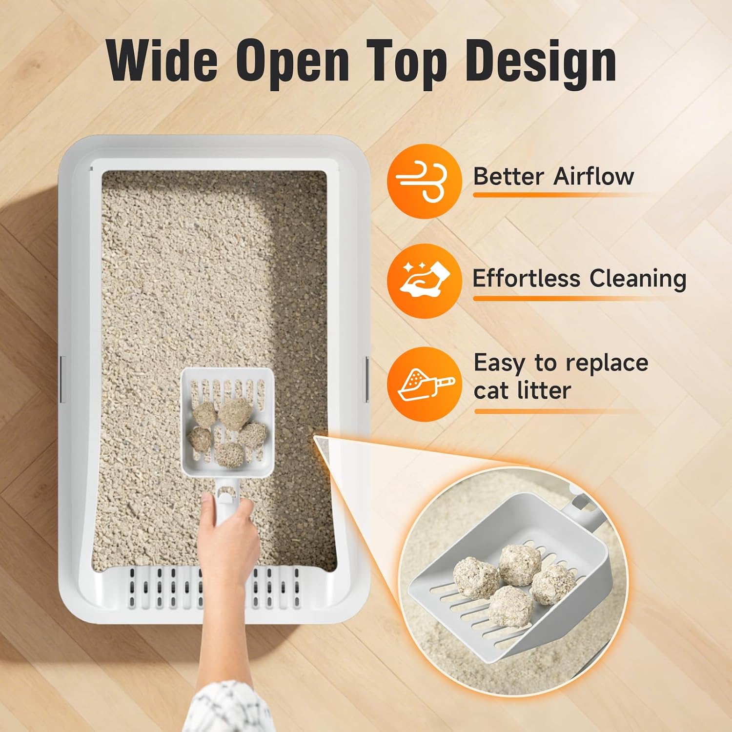 Stainless Steel Cat Litter Box, Extra Large XL Odor Free Metal Litter Box with High Sides Lid, Open Top Litter Pan Include Scoop Easy Cleaning Kitty Cat Box Anti-Urine Leakage, Non-Sticky - Image 5