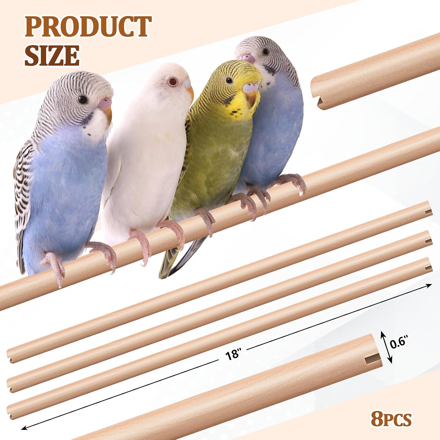 Sintuff 8 Pcs Bird Perches for Cage Accessories, Wooden Perch Rods Replacement with Double Head Slots, 0.6 Inch Diameter Natural Wood Stand for Parrot Macaw Cockatoo Parakeet (18 Inches) - Image 2
