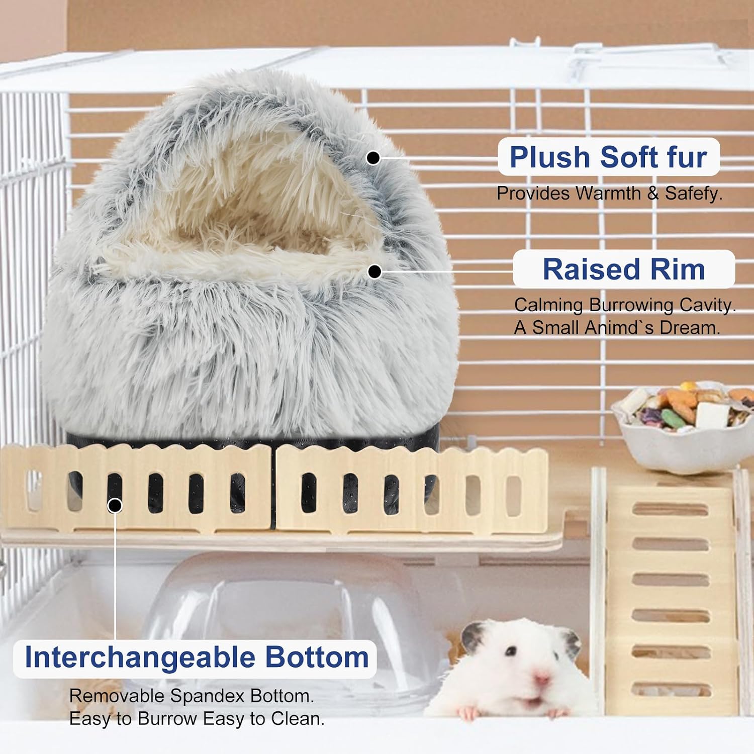 Soothing Guinea Pig Hideout, Doughnut Guinea Pig Bed with Hooded Cover, Washable Hamster Rabbit Bunny Bed, Washable Round Cave Beds for Small Animal Bunny Rabbit Hideout (Grey) - Image 4