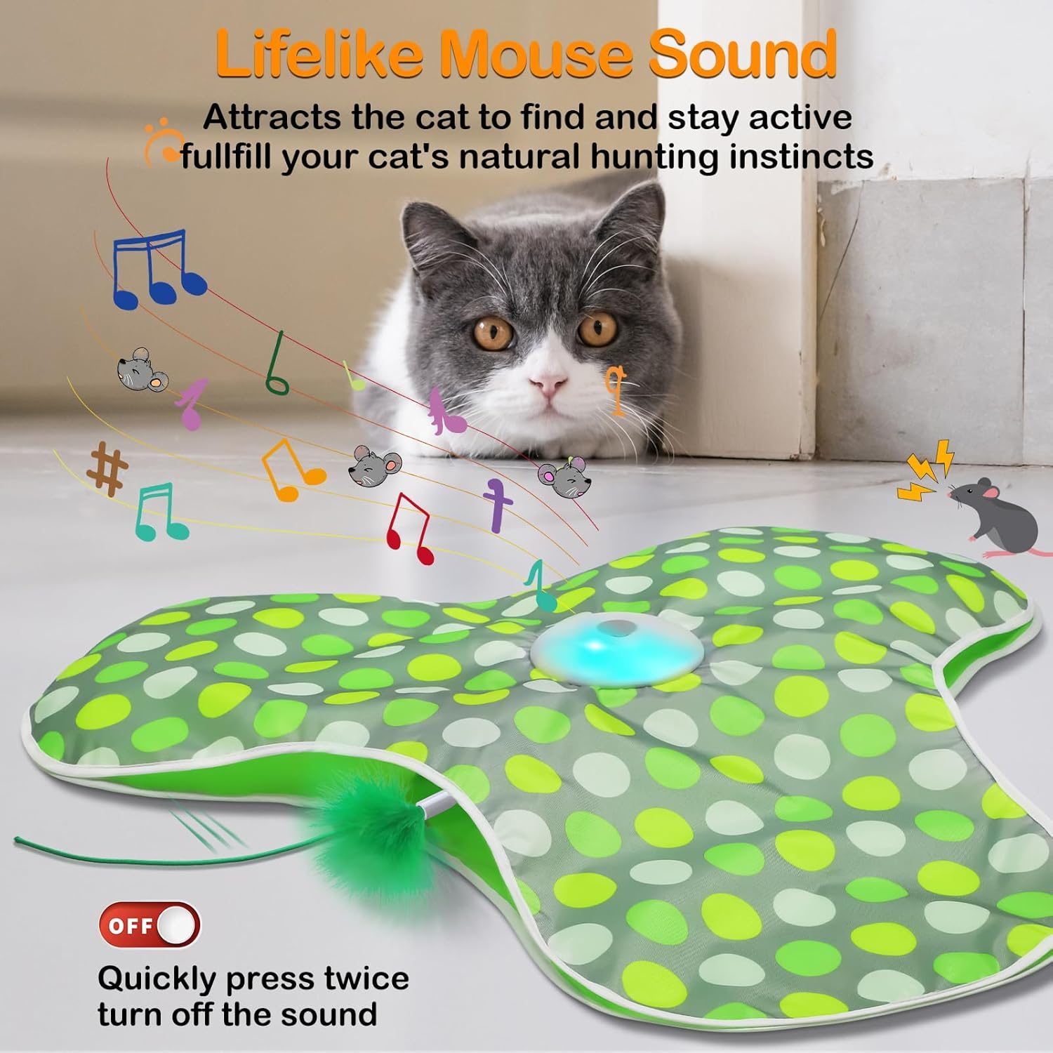umosis Interactive Cat Toys Rechargeable,Moving Concealed Feathers,Real Mouse Squeaky,Touch Activated Cat Kitten Toy Exercise Toys for Indoor Bored Adult Cats - Image 3