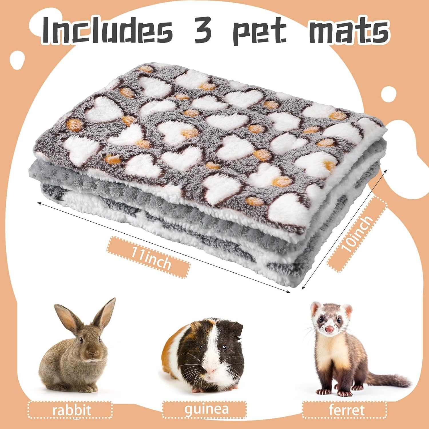 Jetec 3 Pcs Bunny Guinea Pig Beds Soft Bunny Mats Warm Guinea Pig Mat Small Animal Bed Pads Fleece Sleeping Pads for Indoor Rabbit Hamster Squirrel Hedgehog Chinchilla(Fleece,Pineapple Grid,Gray) - Image 2