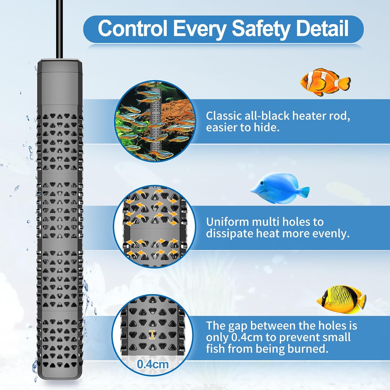 HiTauing Aquarium Heater, Upgraded 300W/500W Fish Tank Heater with Intelligent Leaving Water Automatically Stop Heating and Advanced Temperature Control System, Suitable for Saltwater and Freshwater - Image 5