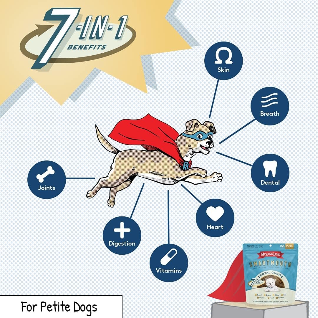 The Missing Link Smartmouth Vet Developed Dental Chew Treats, 7-in-1 Benefits: Healthy Teeth & Gums, Breath, Skin, Joints, Digestion, Heart, Immune System – Petite/XS 5-15lb Dogs, 28 Ct - Image 3