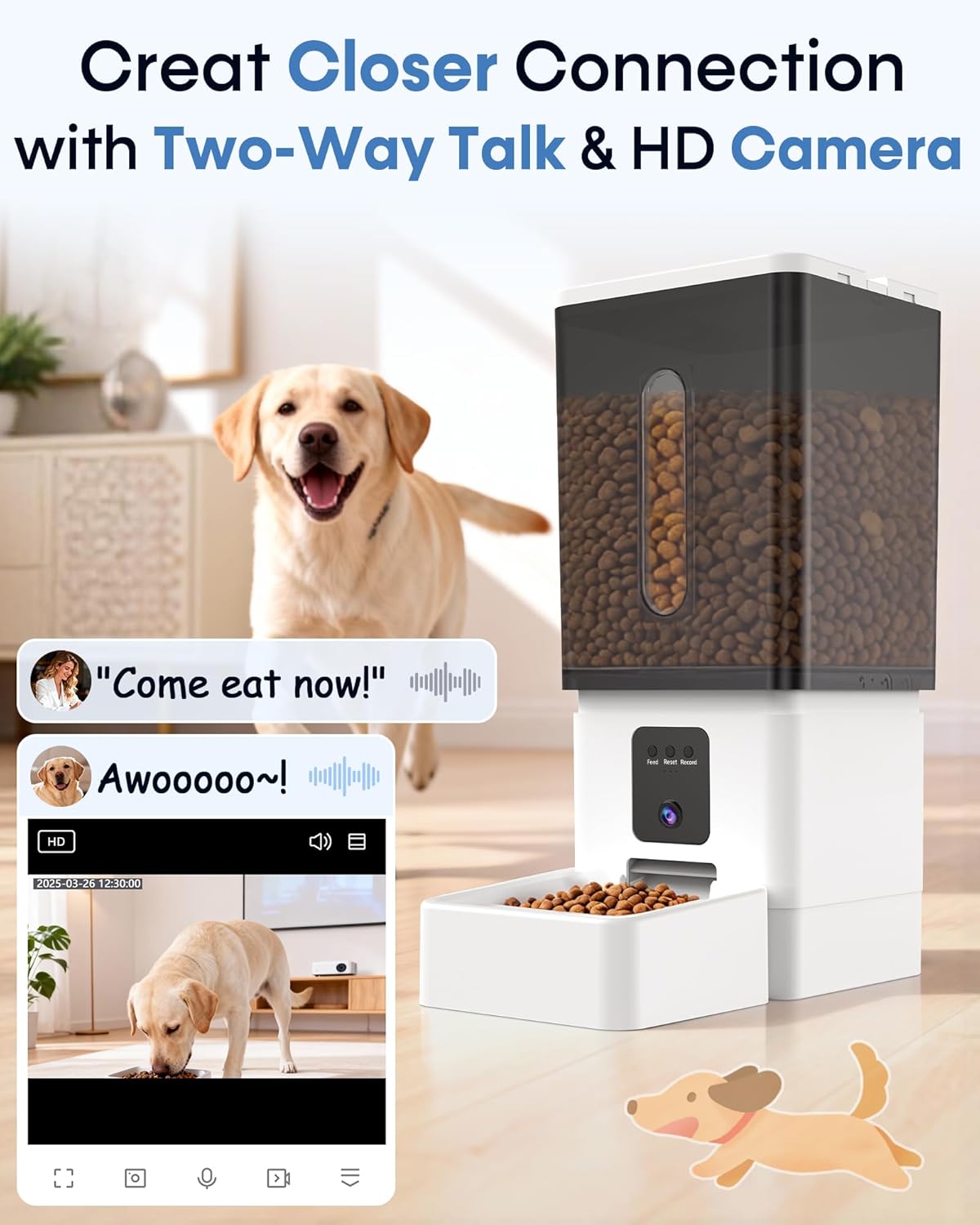 12L Large Dog Automatic Feeder with HD Camera: 50 Cups/20-Day Food Capacity | Easy Setup Timed Dog Feeder for Travel & Business Trips, Anti-Clog for 2-18mm Large Kibble - Image 5