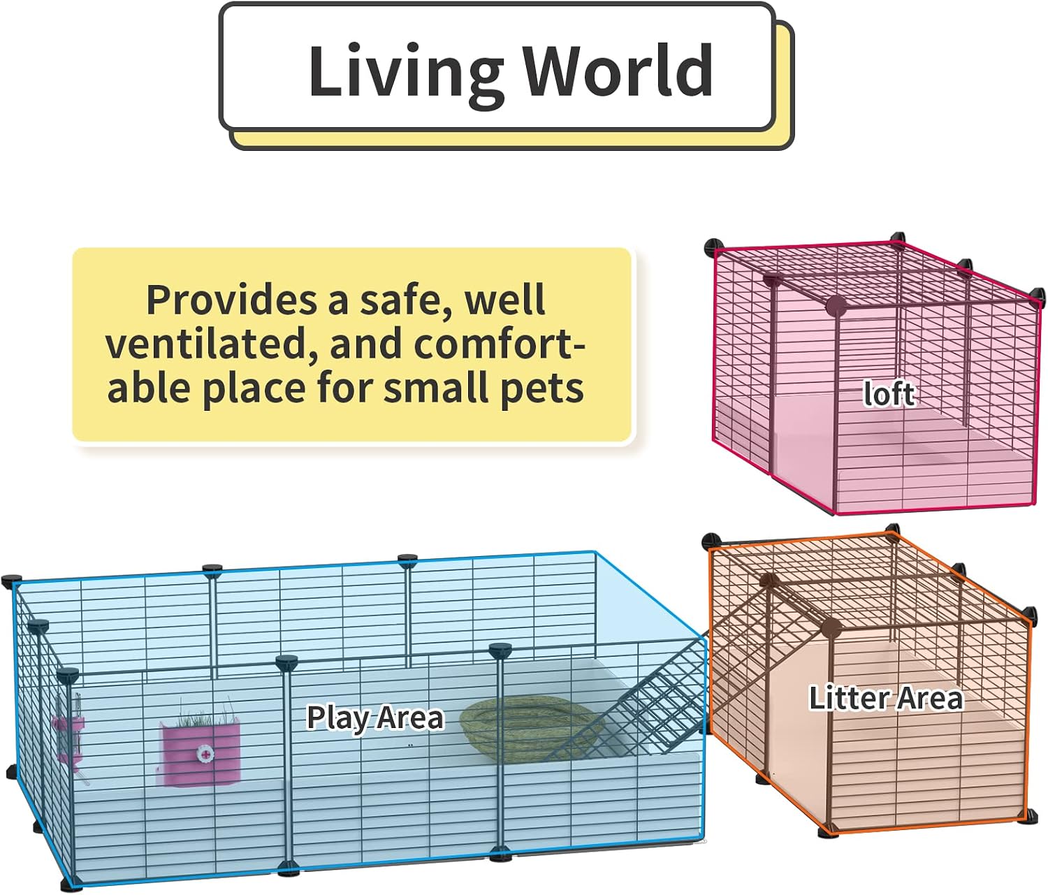 Oneluck Guinea Pig Cage,Indoor Habitat Cage with Waterproof Plastic Bottom,Playpen for Small Pet Bunny, Turtle, Hamste, Loft and Partition - Image 8